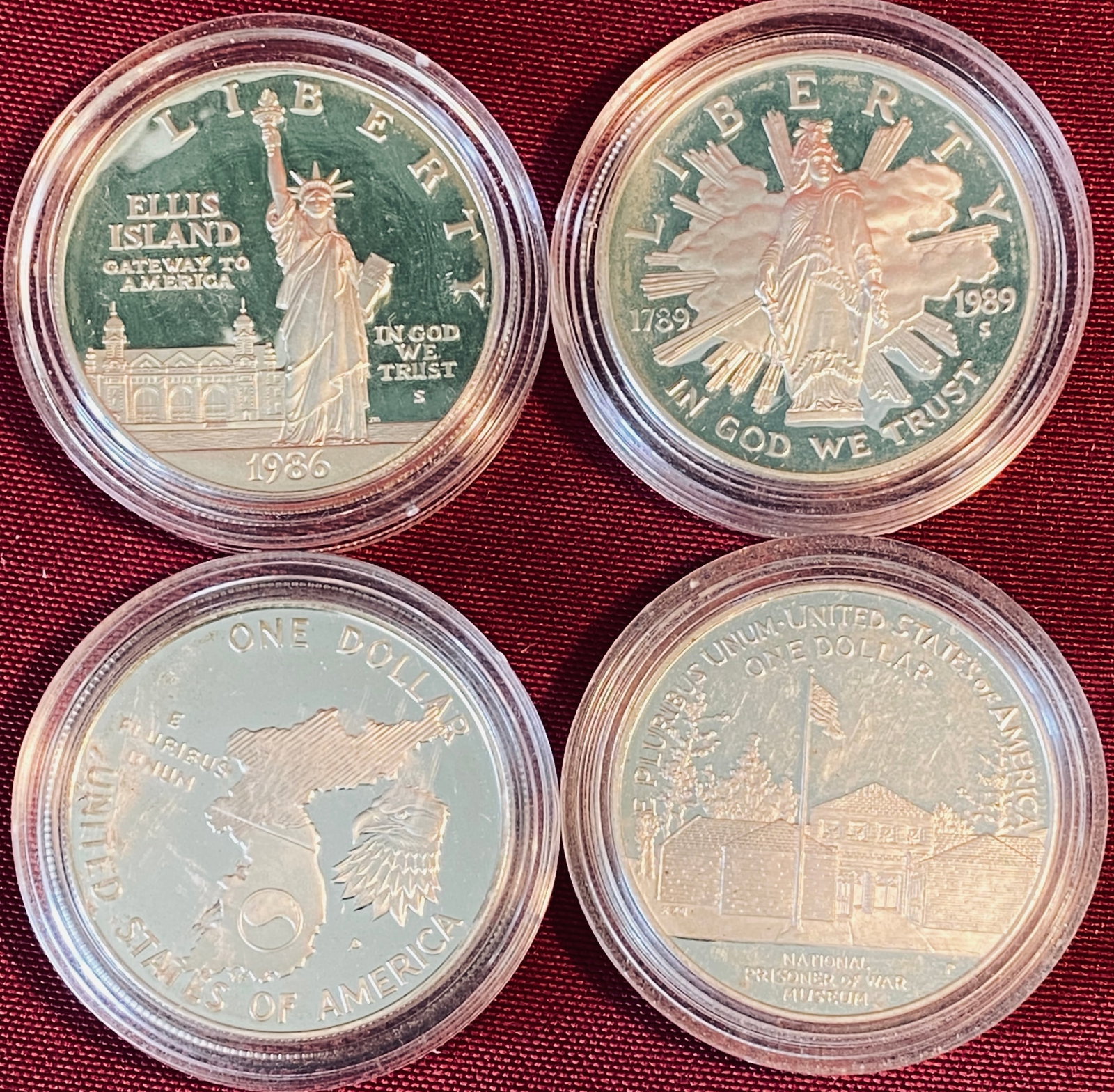 Four Commemorative Silver Dollars - 1986 Statue of Liberty, 1989 Congress, 1991 Korean War, and 1994: Four Commemorative Silver Dollars - 1986 Statue of Liberty, 1989 Congress, 1991 Korean War, and 1994 Prisoner of War