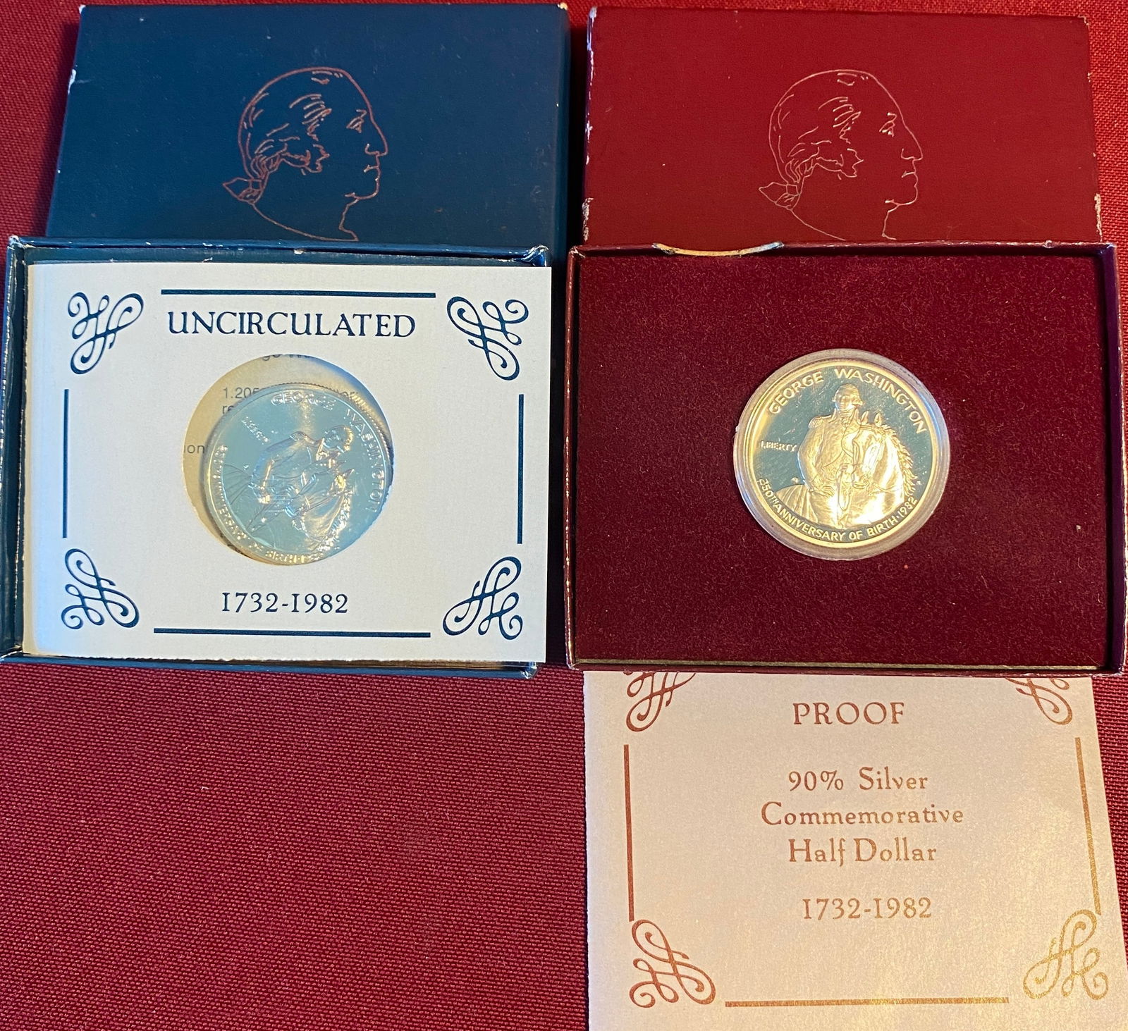 Two Washington Commemorative Silver Half Dollars - Uncirculated & Proof (1 of 2)
