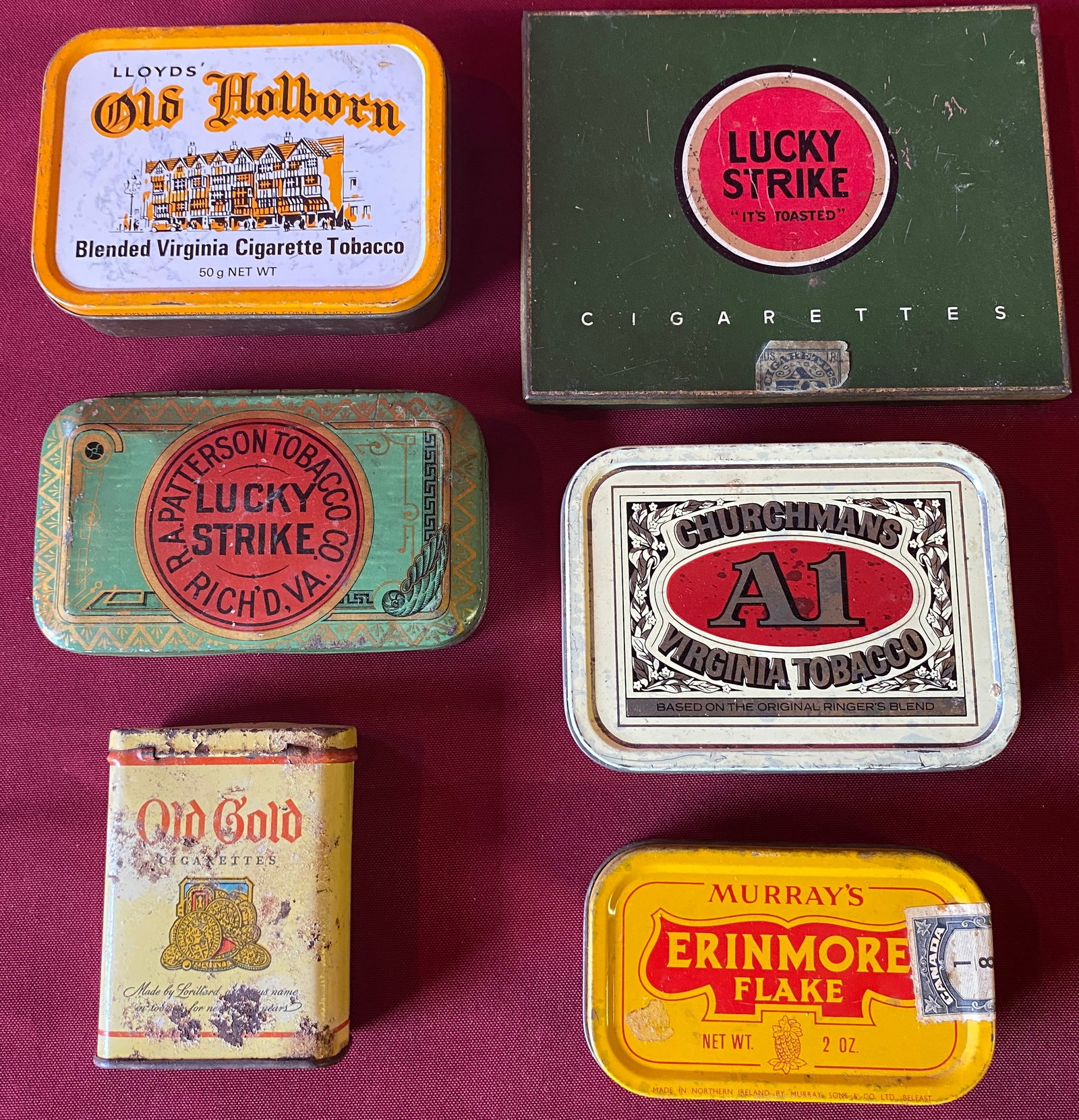 Six Advertisement Tobacco Tins: Six Advertisement Tobacco Tins