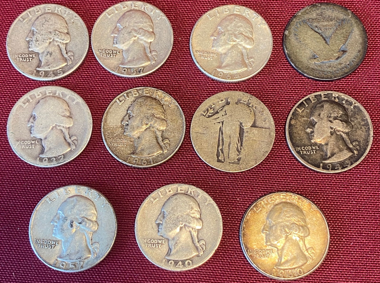 Eleven Silver Quarters - Standing Liberty and Washington (1 of 2)