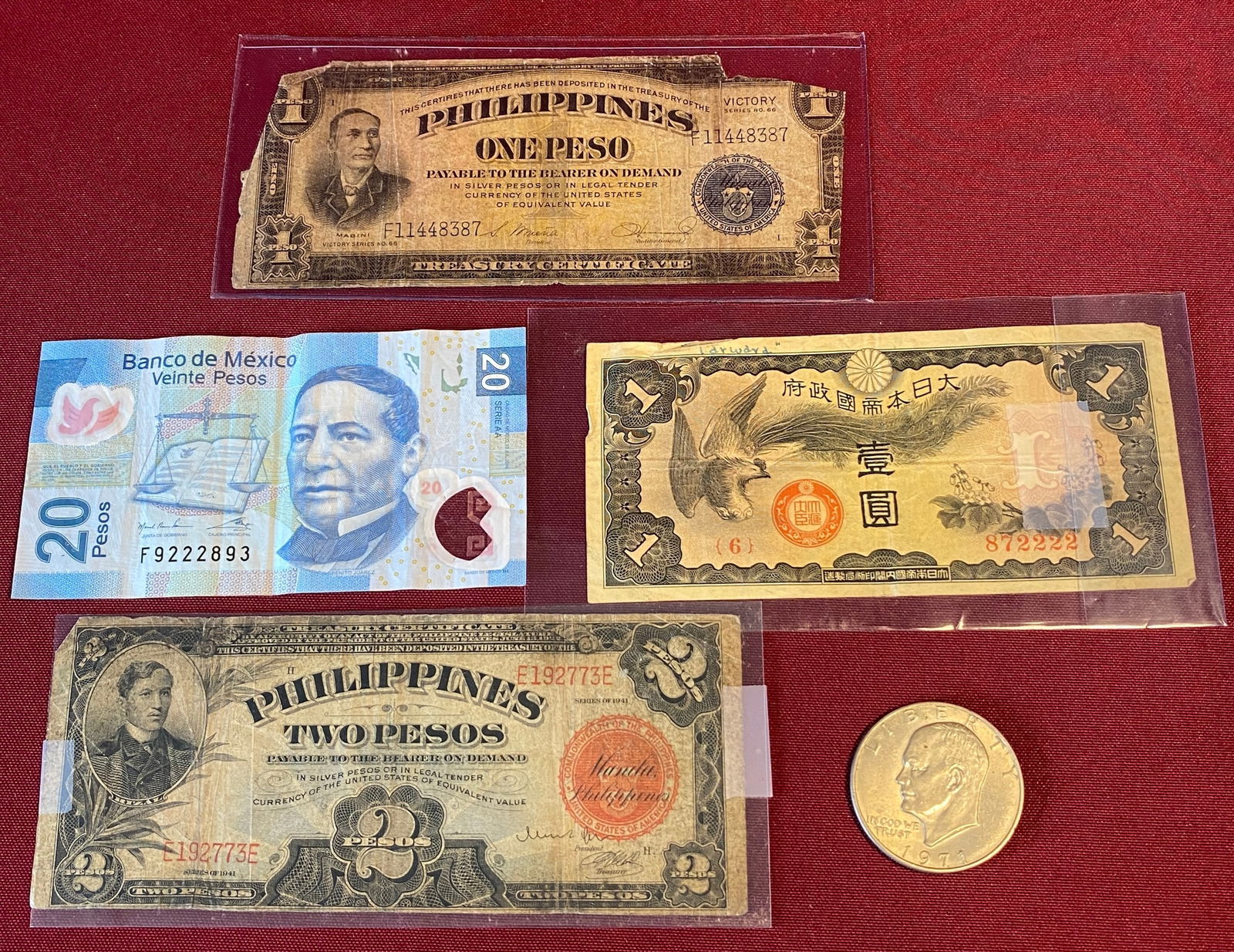 Foreign Paper Currency and (1) 1971 Eisenhower Silver Dollar (1 of 5)