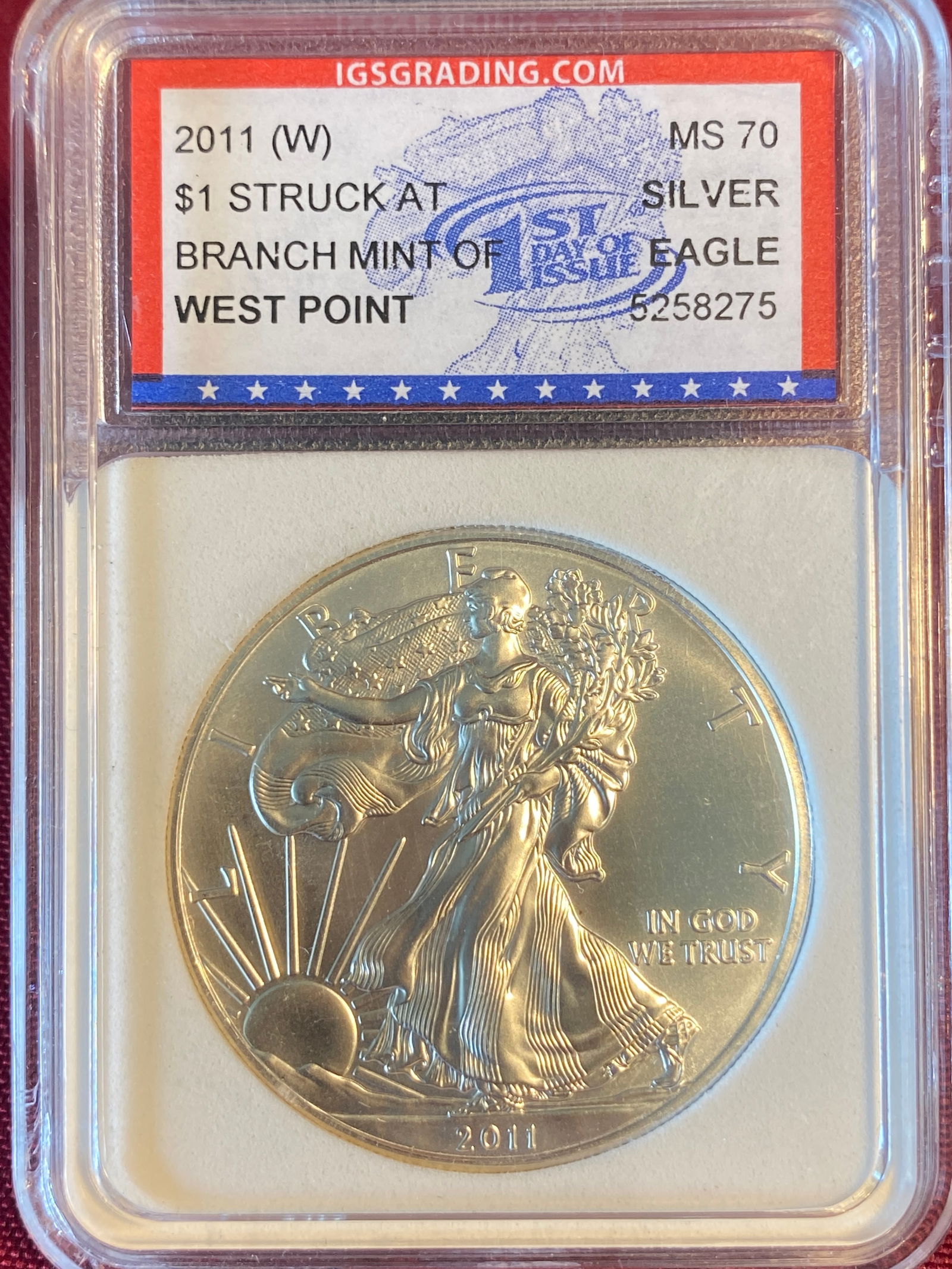 Graded 2011-W West Point One Ounce .999 Fine Silver Eagle - MS70 by IGS (1 of 3)