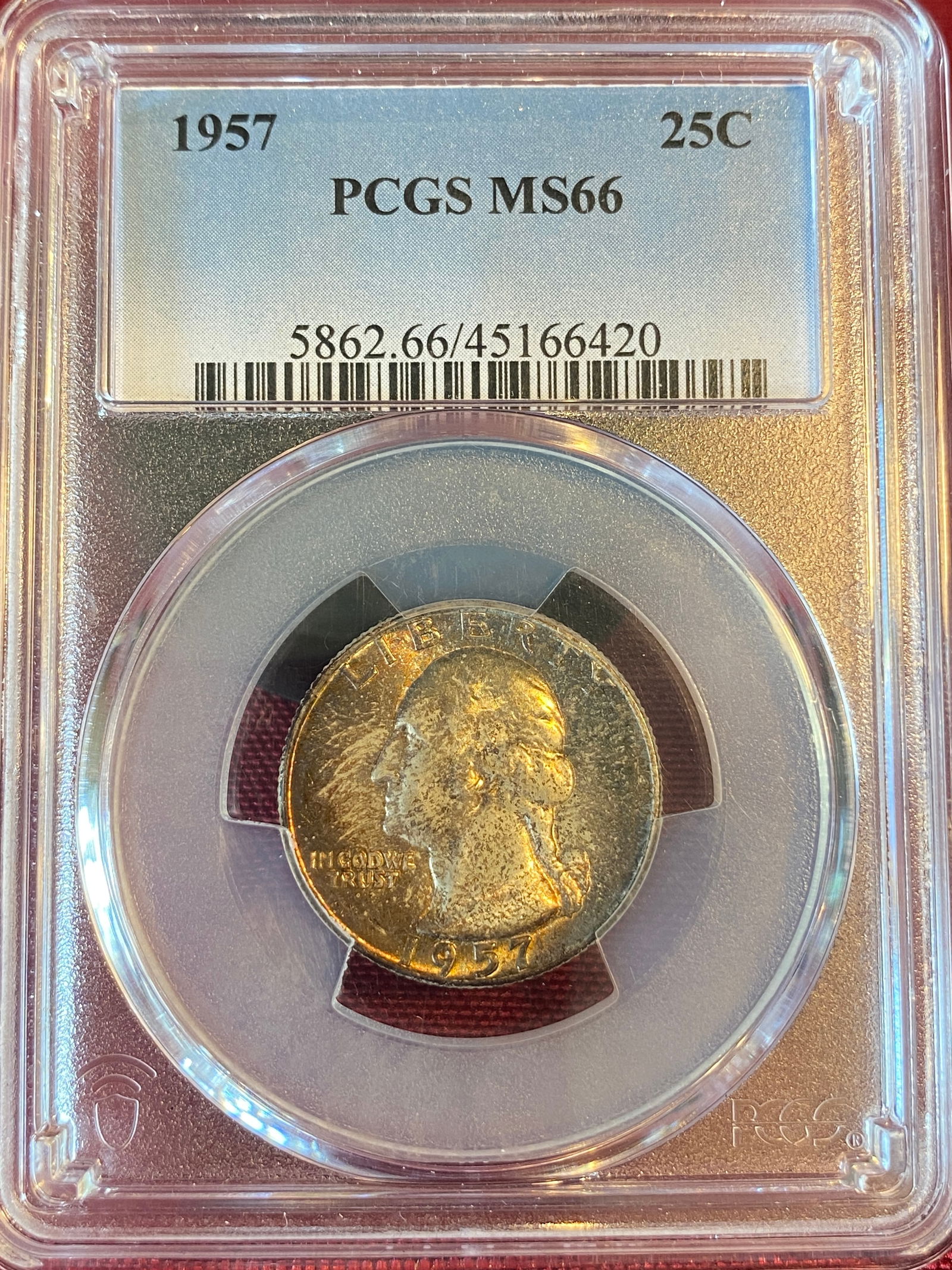Graded 1957 Washington Silver Quarter - MS66 by PCGS (1 of 3)