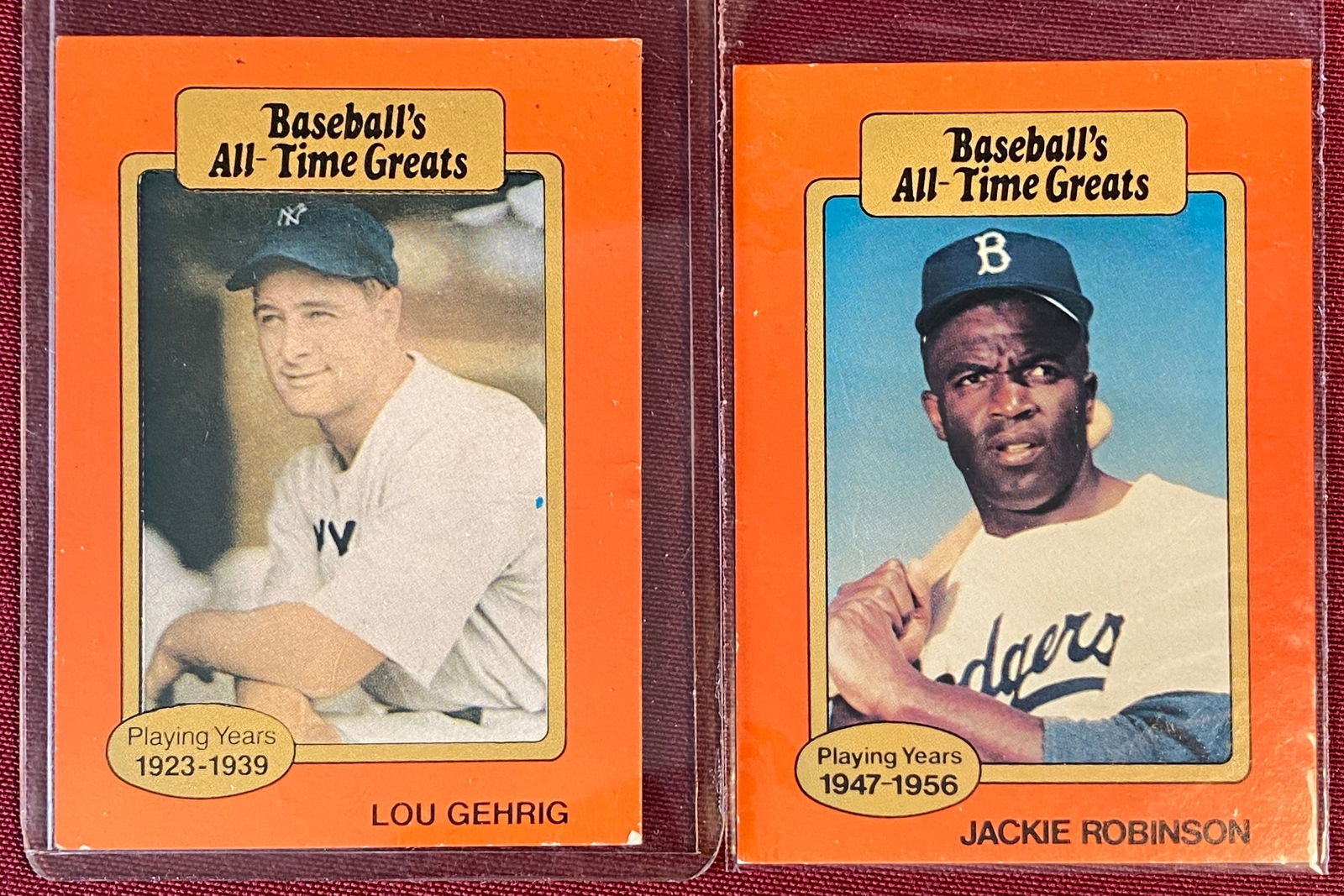 Two 1987 All Time Greats Baseball Cards - Lou Gehrig & Jackie Robinson (1 of 5)