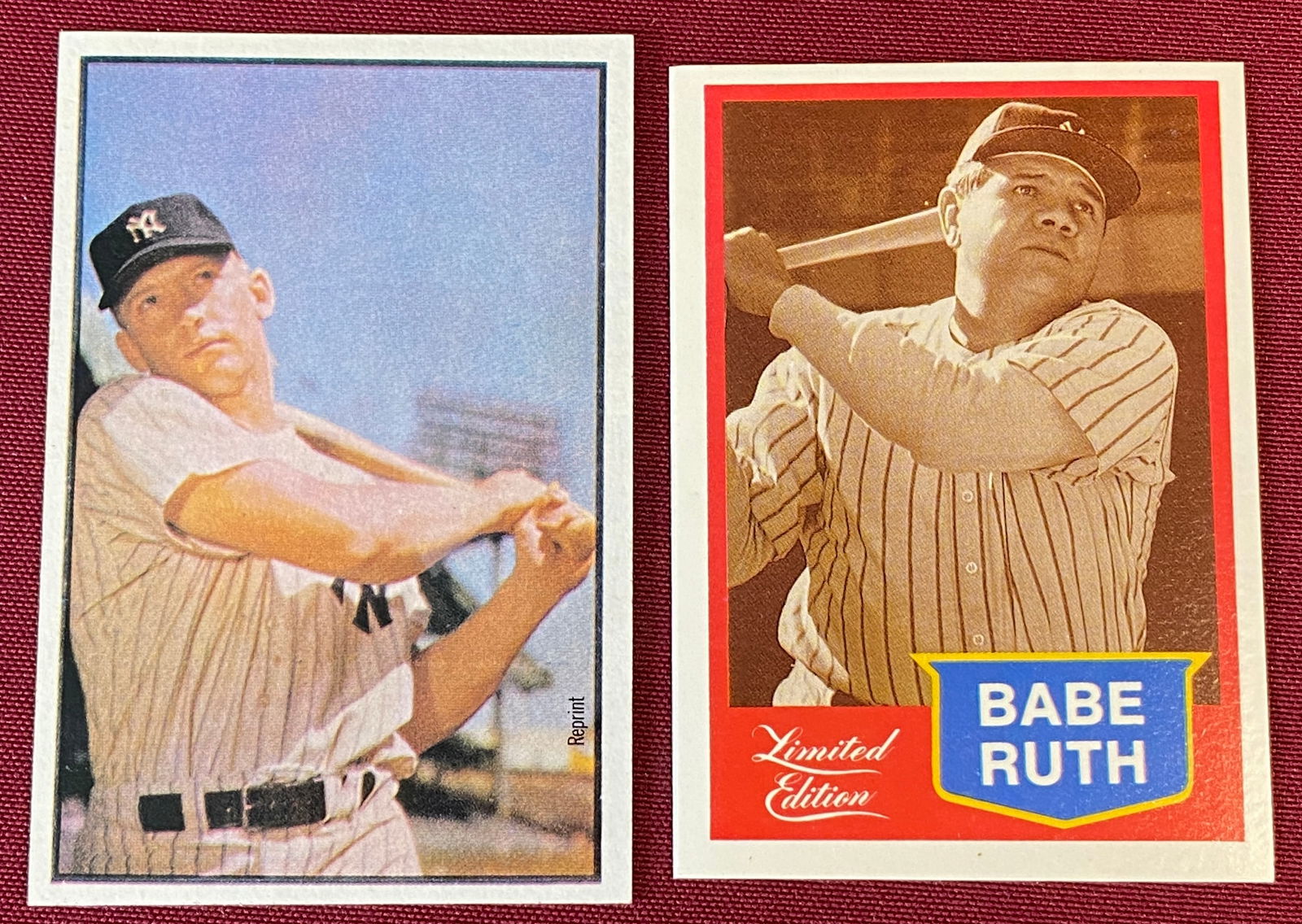 Two 1989 Baseball Cards - Reprint of 1953 Mickey Mantle and Limited Edition Babe Ruth (1 of 5)