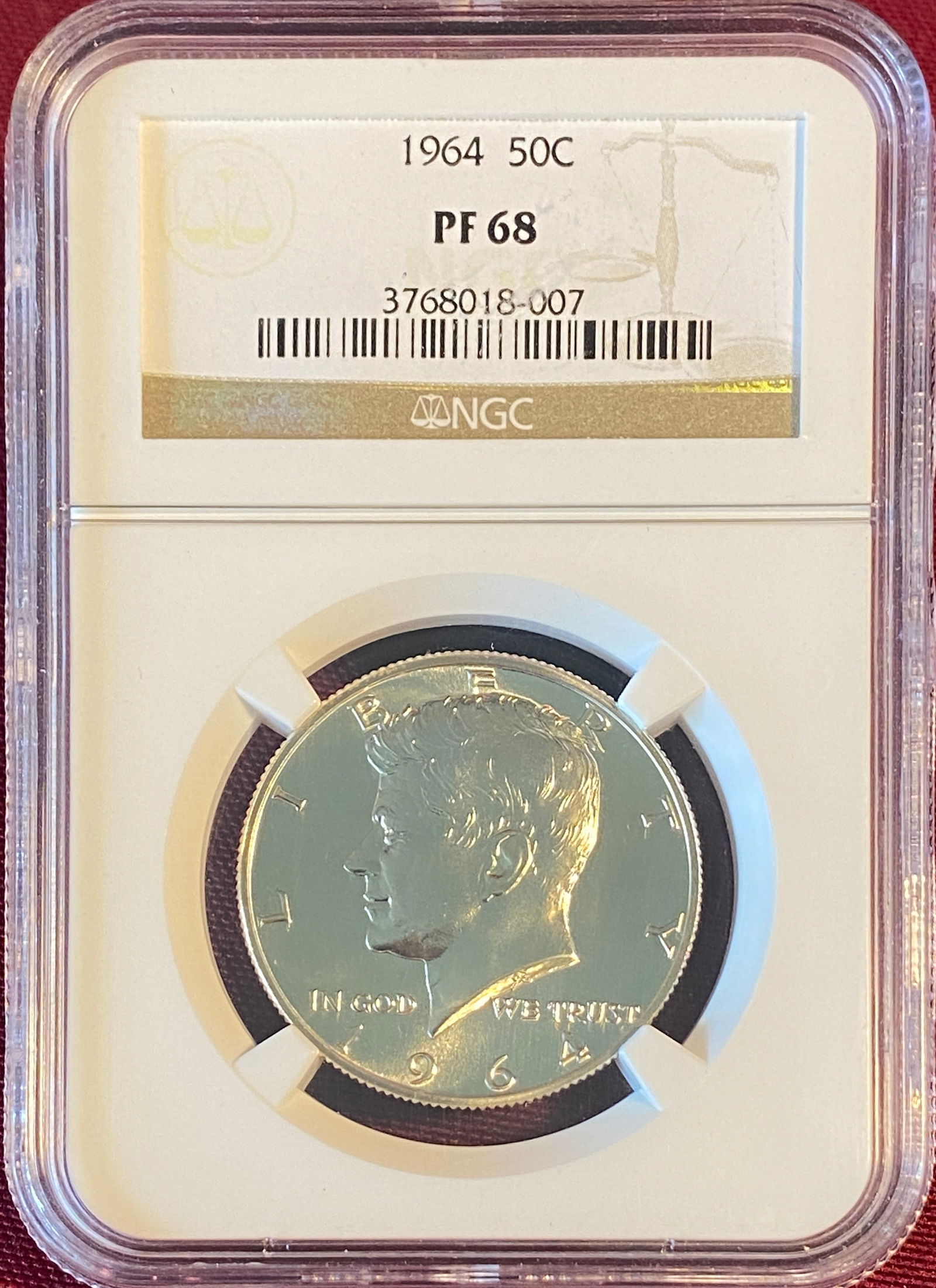 Graded 1964 Kennedy Silver Half Dollar - PF68 by NGC (1 of 3)