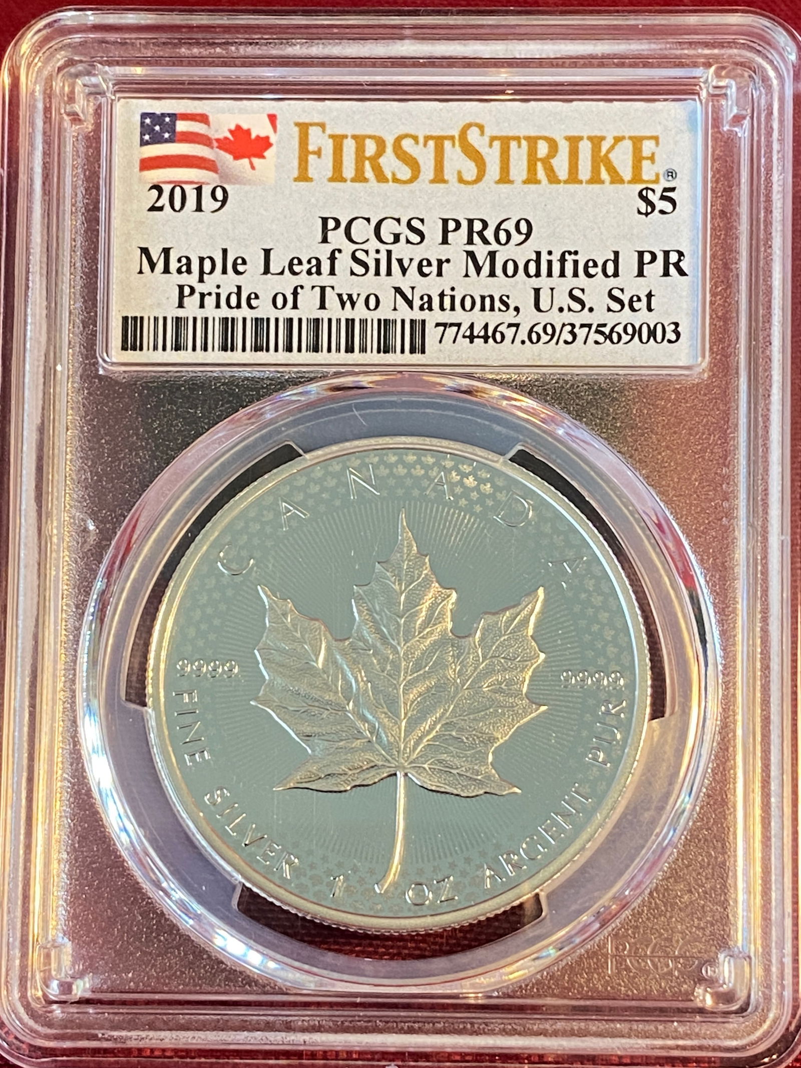 Graded 2019 Canada One Ounce .999 Fine Silver $5 Coin - Pride of Two Nations - PR69 by PCGS (1 of 3)