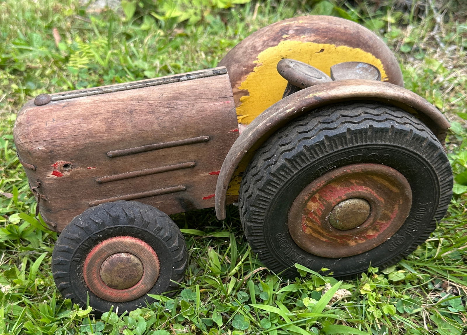 Old Wooden Toy Tractor with Rubber Wheels: Old Wooden Toy Tractor with Rubber Wheels