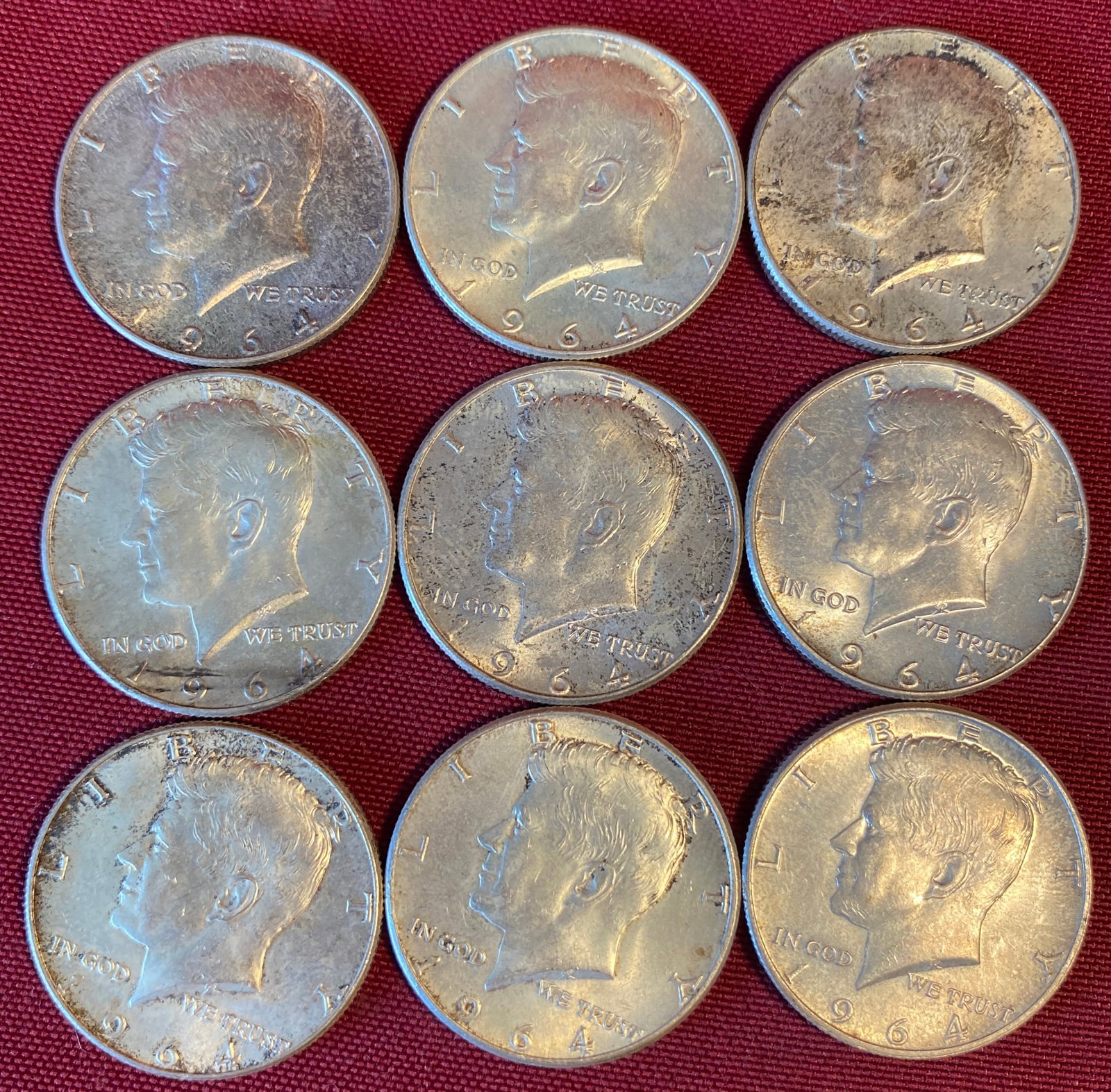 Nine 1964 Kennedy Silver Half Dollars: Nine 1964 Kennedy Silver Half Dollars