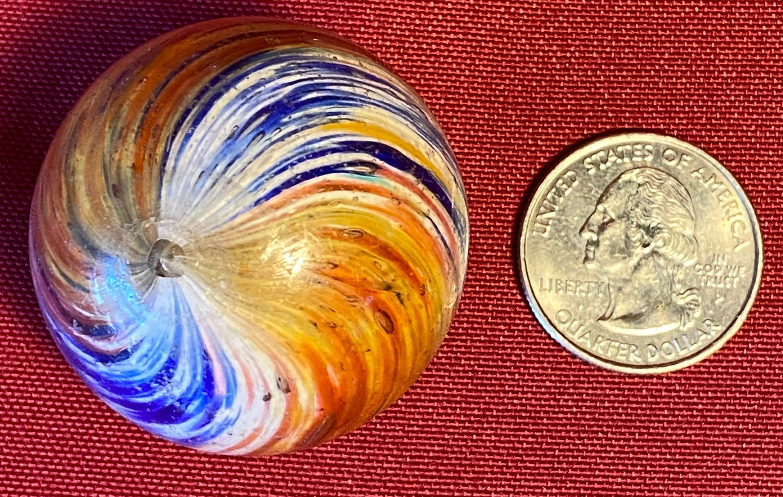 Large Old Onionskin Marble with Panels of Cobalt/White & Orange/Yellow/Red, Etc. (1 of 5)