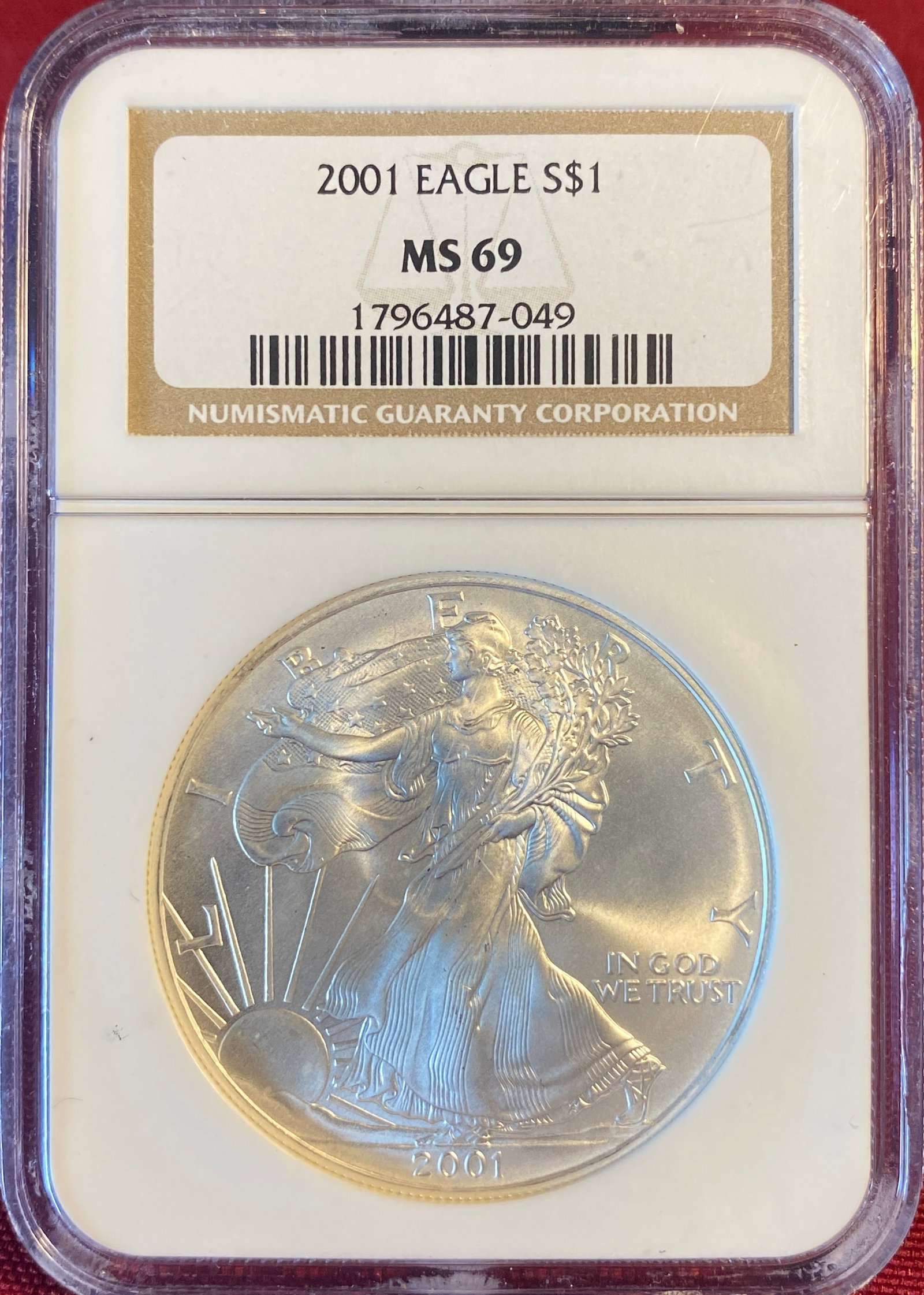 Graded 2001 One Ounce .999 Fine Silver Eagle - MS69 by NGC: Graded 2001 One Ounce .999 Fine Silver Eagle - MS69 by NGC