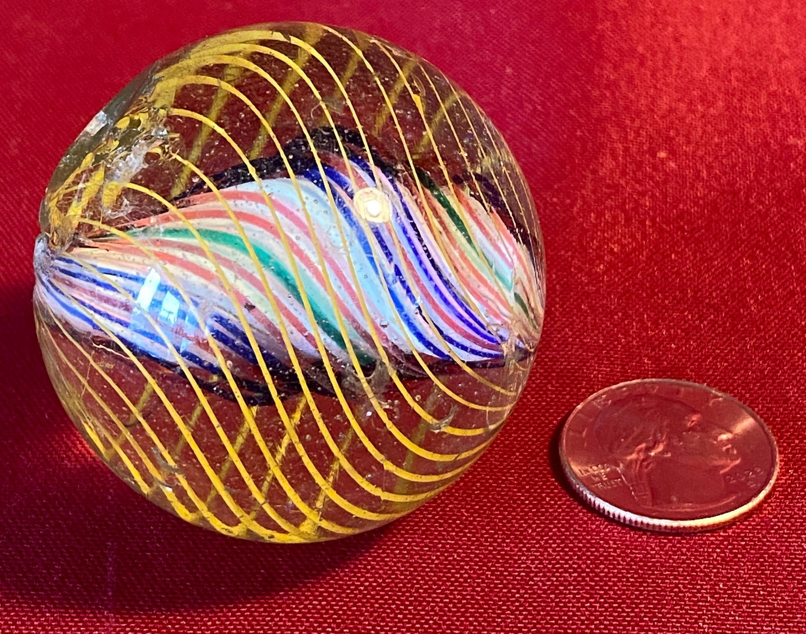 Large Three Layer Solid Core German Swirl Marble - Chips as Seen in Photos (1 of 7)