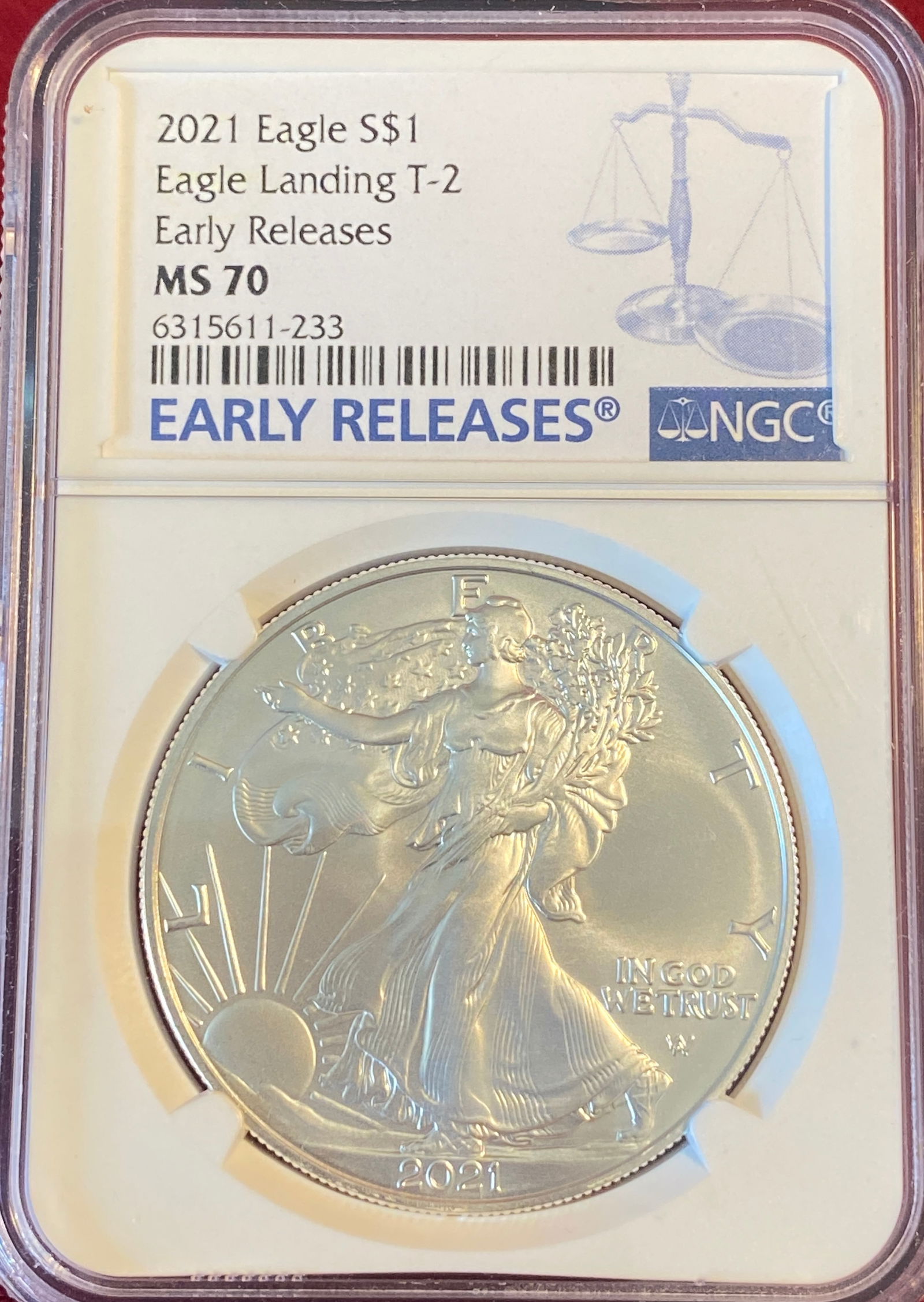 Graded 2021 One Ounce .999 Fine Silver Eagle - T-2 - MS70 by NGC (1 of 3)
