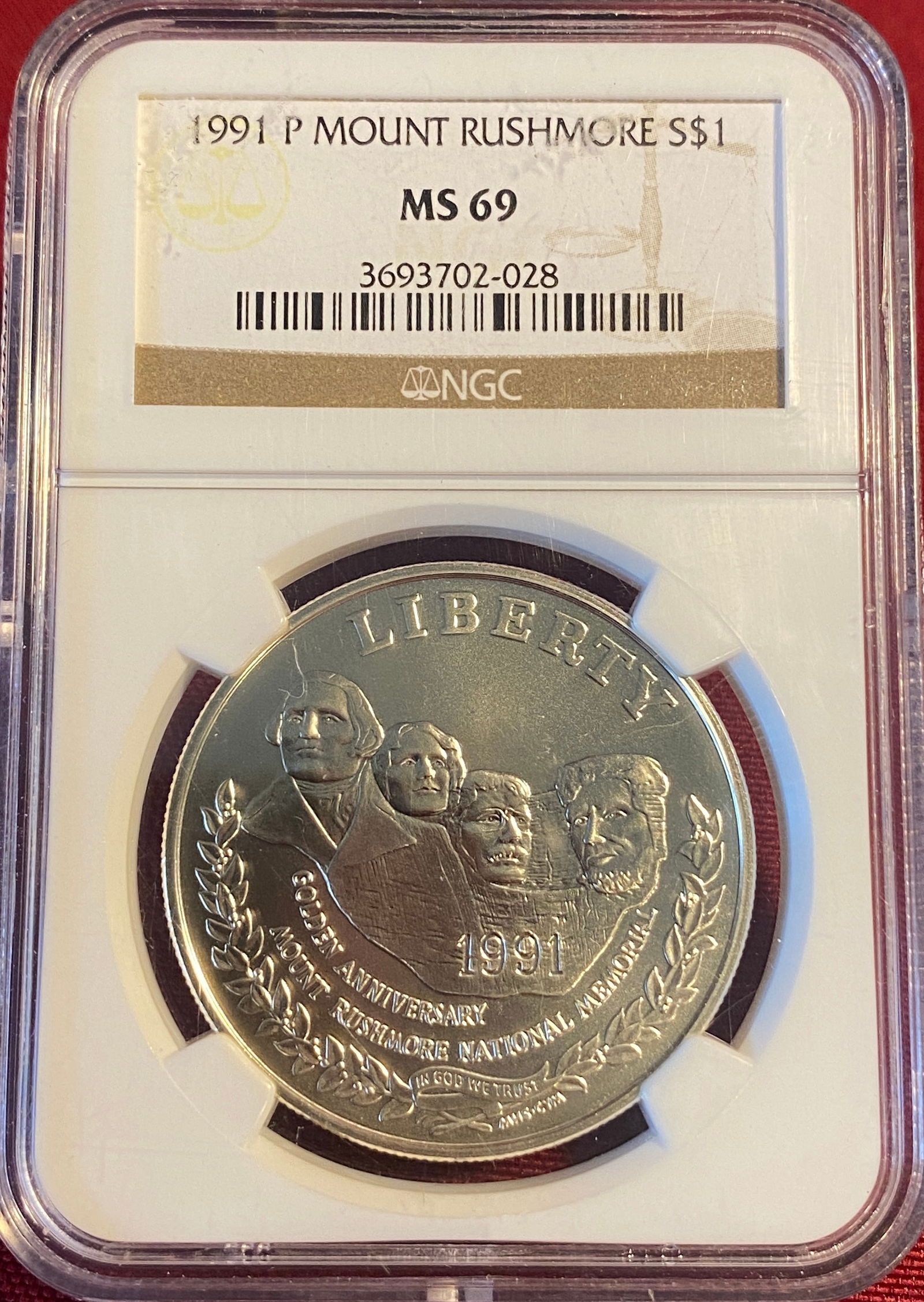 Graded 1991-P Commemorative Mount Rushmore Silver Dollar - MS69 by NGC (1 of 3)