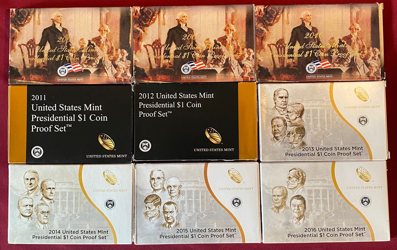 Nine U.S. Mint Presidential Dollar Coin Sets (1 of 2)