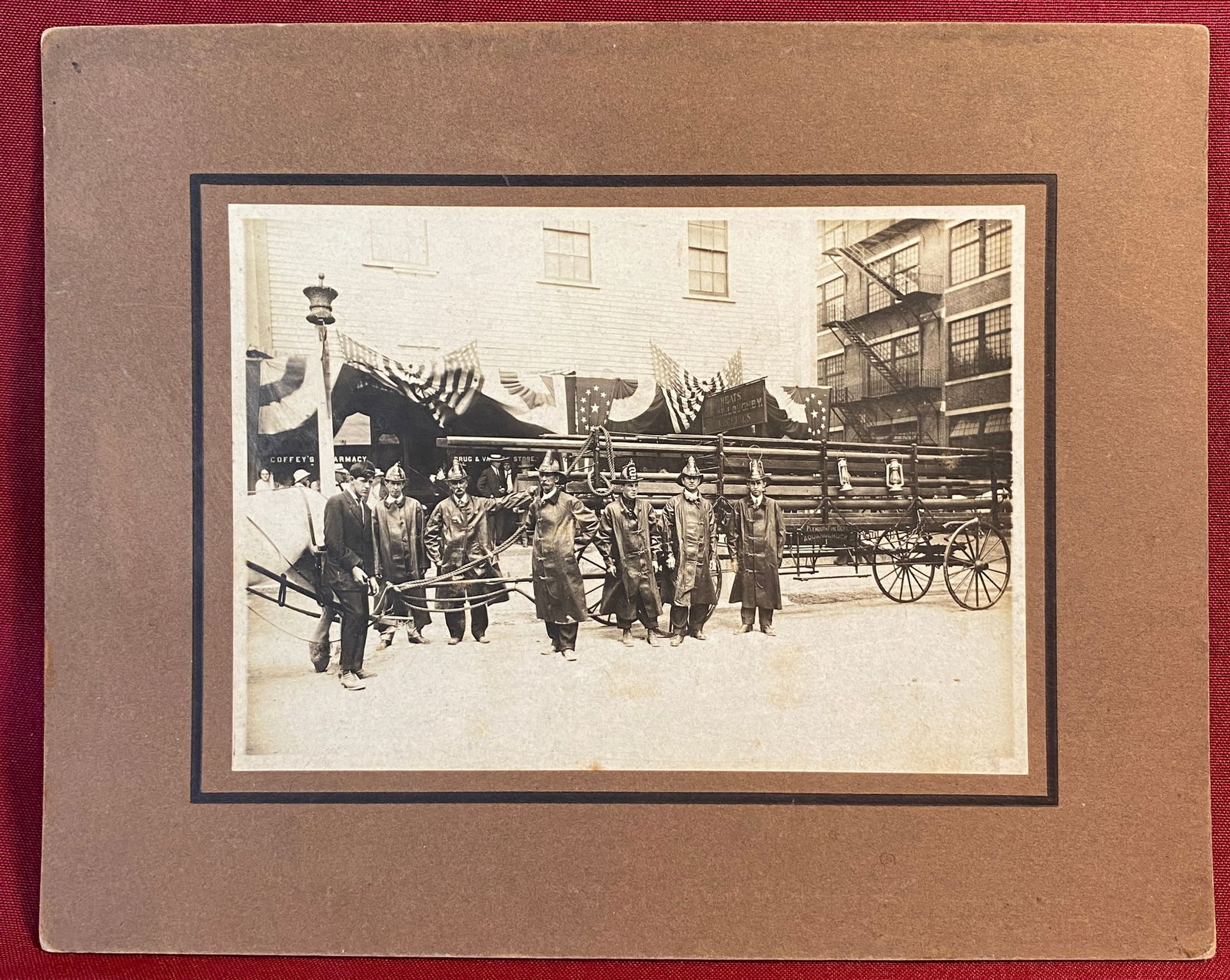 Antique Photograph of Fire Fighters with Horse Drawn Apparatus - Aquangemuck 1 Hook & Ladder - (1 of 9)