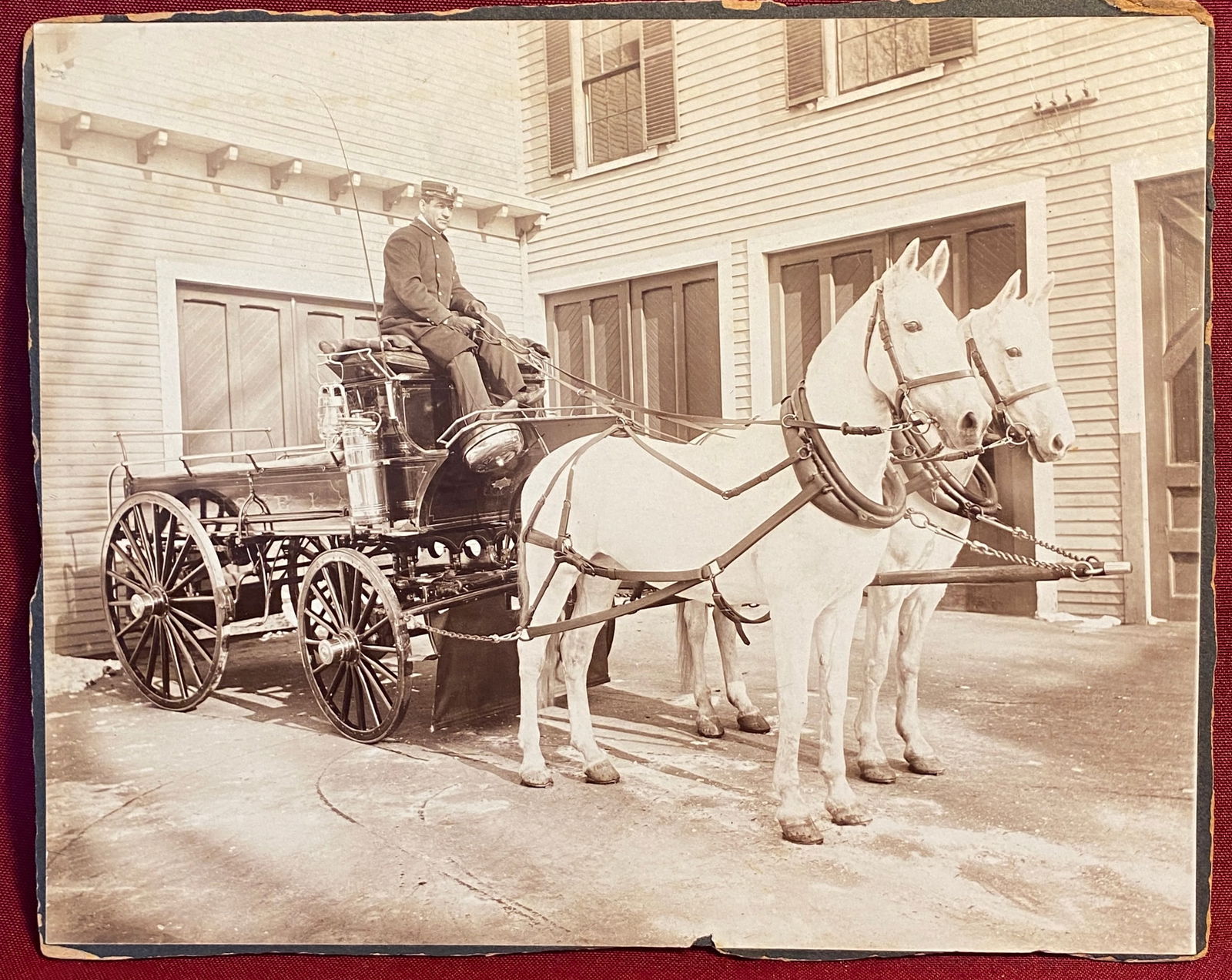 Antique Photograph of Horse Drawn Fire Apparatus with Fire Fighters - Approx 10"x8" (1 of 7)