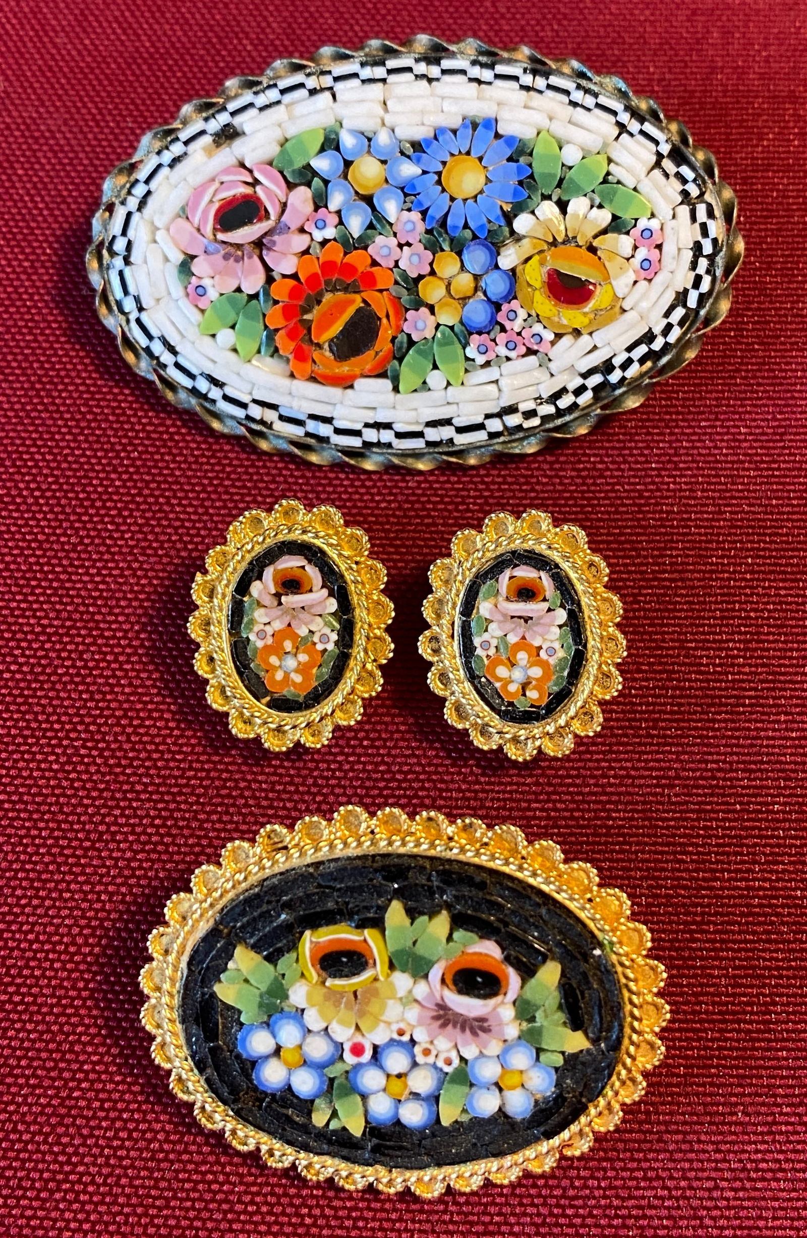 Micro Mosaic Brooches and Earrings -: Micro Mosaic Brooches and Earrings -