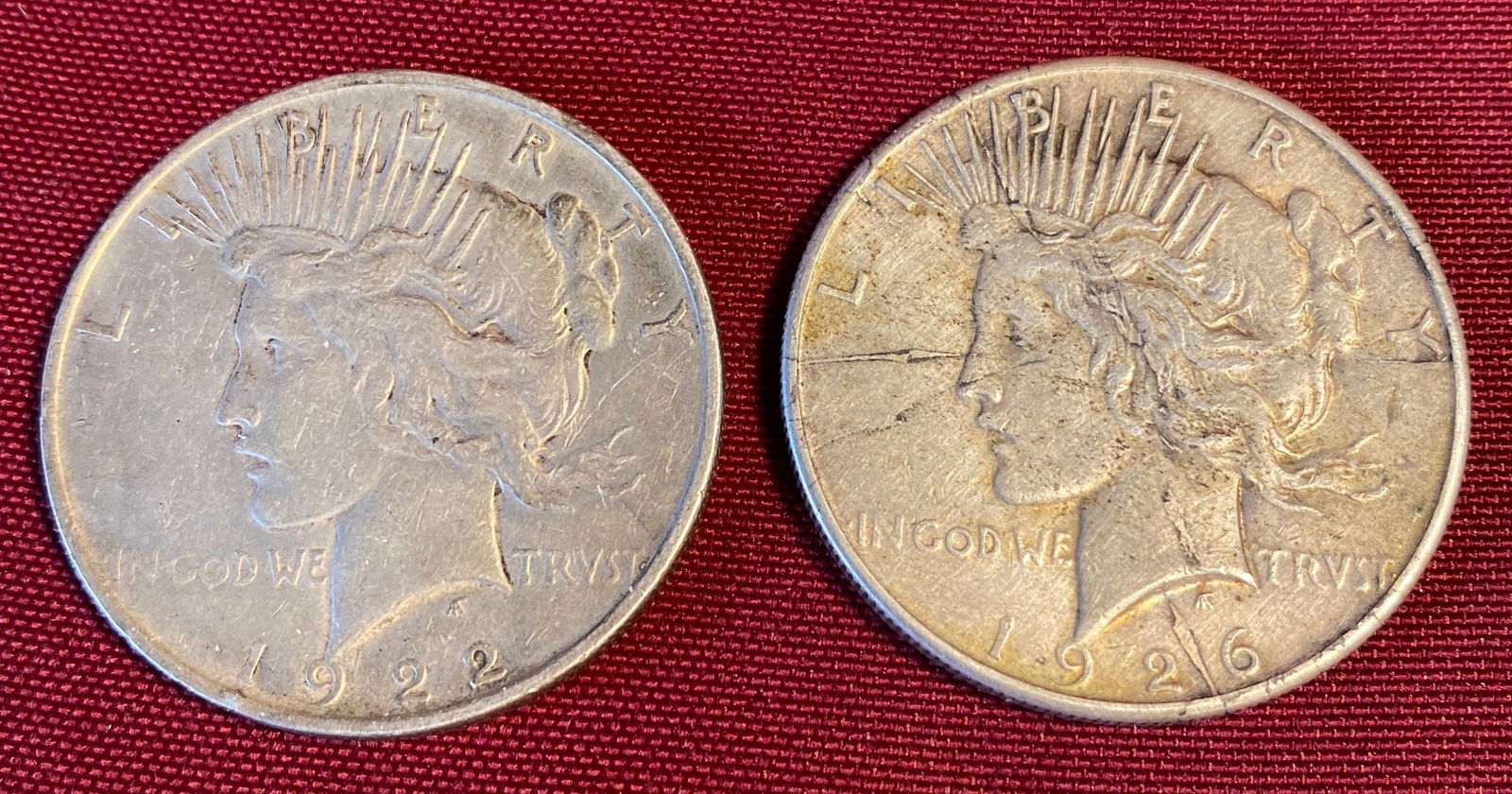 Two Peace Silver Dollars - 1922 & 1926-S (1 of 9)