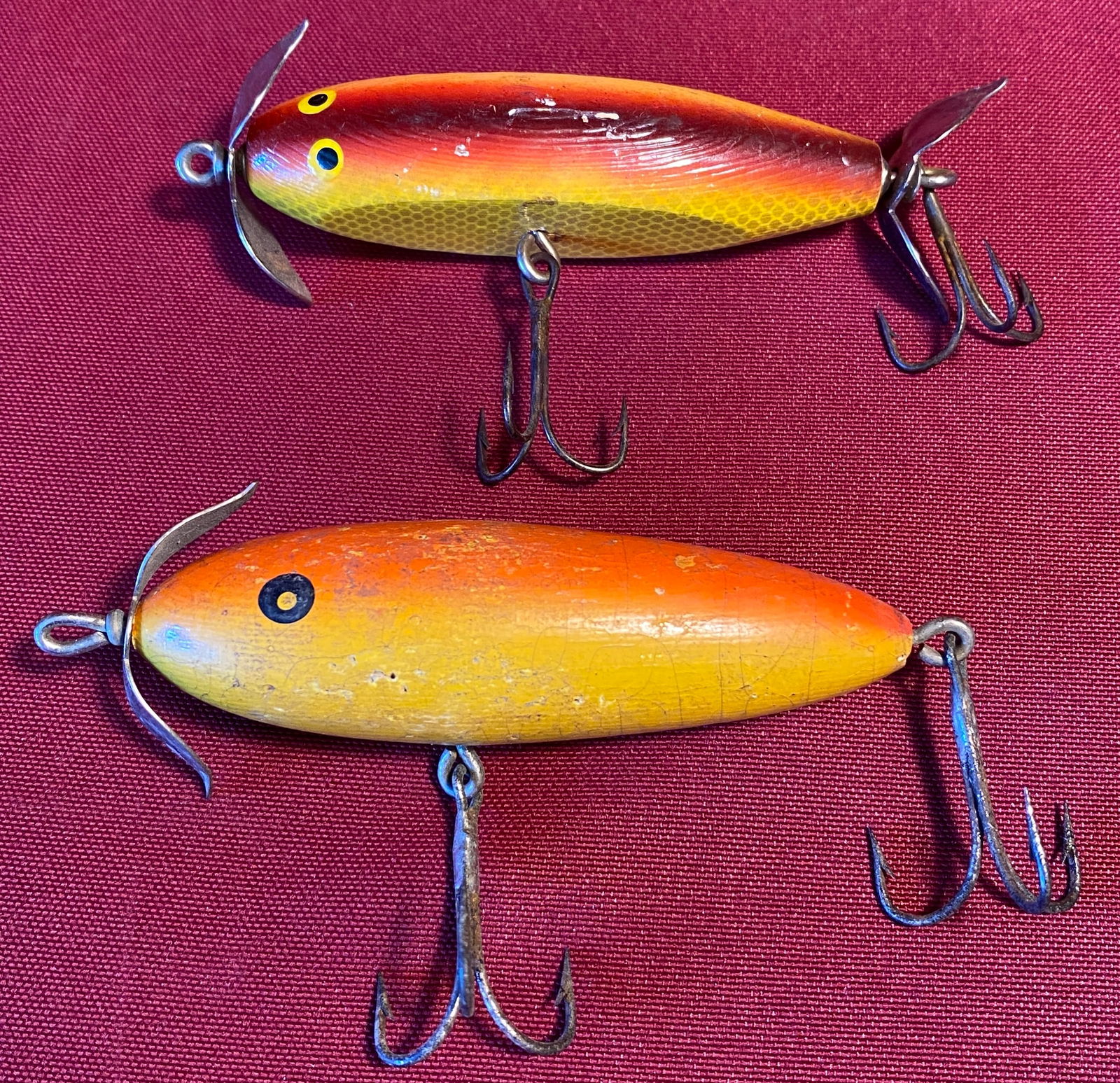 Two Old Rainbow Wooden Fishing Lures - (1) Believed to be Injured Minnow - Both Unmarked (1 of 7)