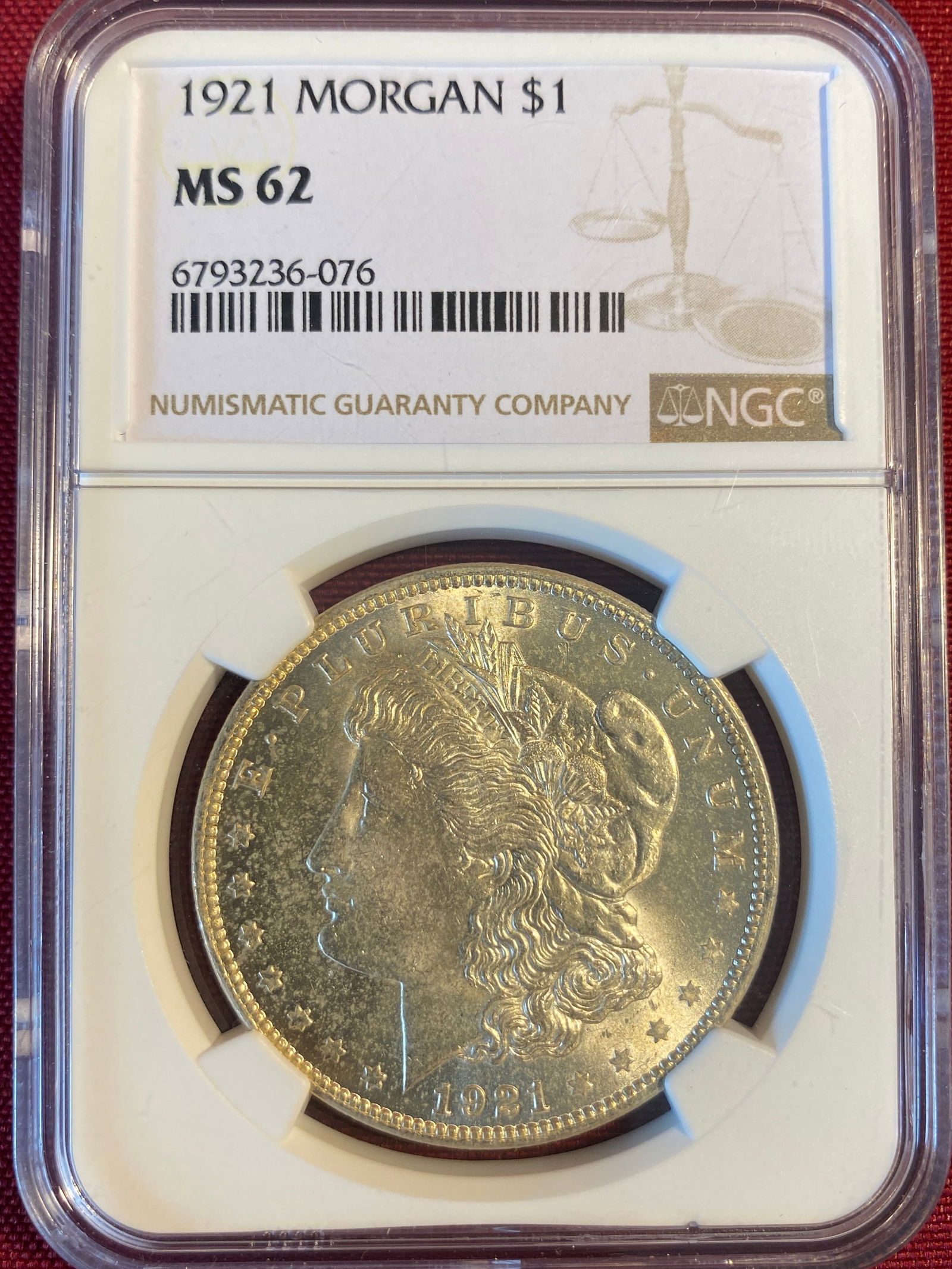 Graded 1921 Morgan Silver Dollar - MS62 by NGC (1 of 3)