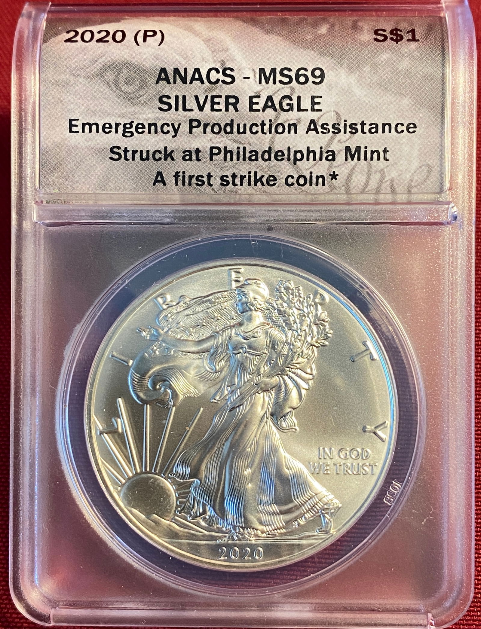 Graded 2020-P One Ounce .999 Fine Silver Eagle - MS61 by ANACS (1 of 3)