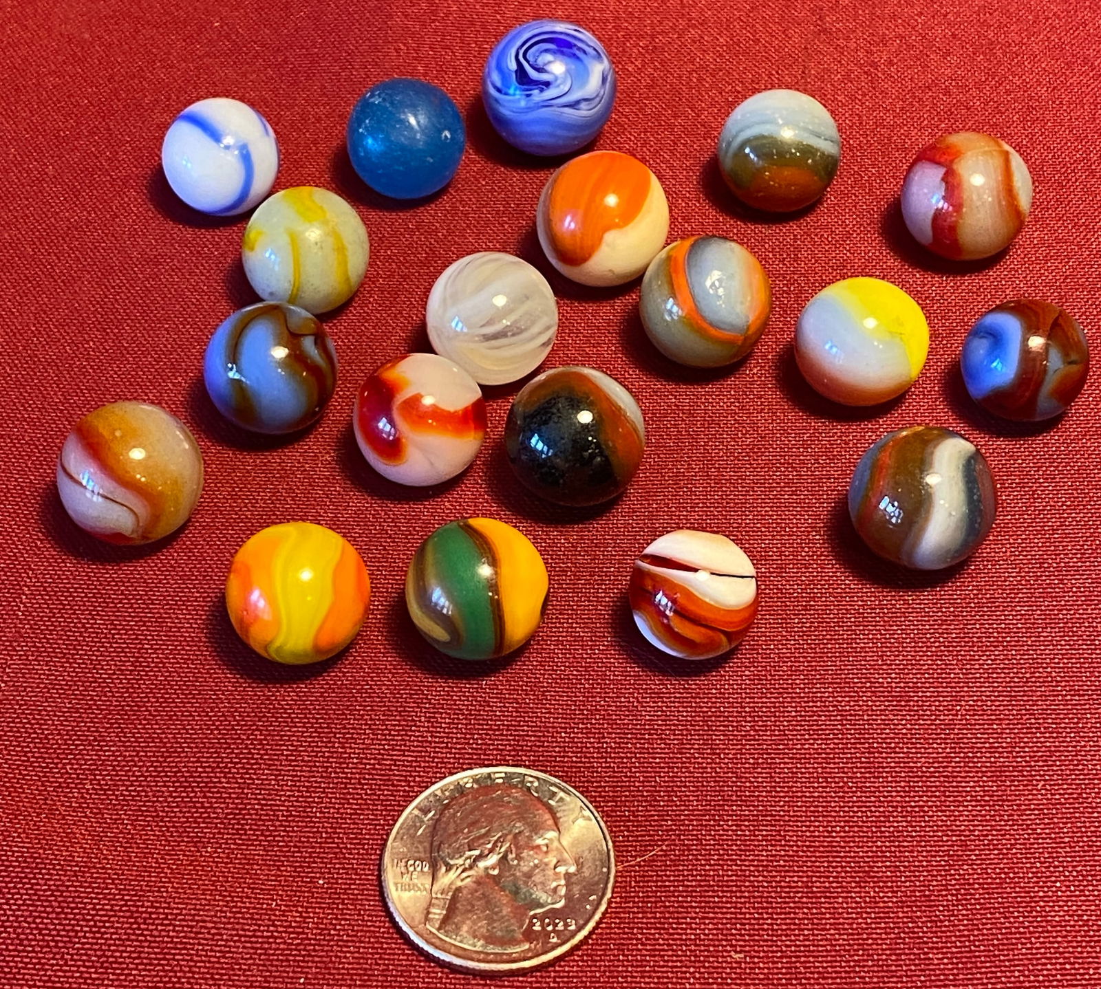 Nineteen Older Collectible Glass Marbles - Various Styles and Colors: Nineteen Older Collectible Glass Marbles - Various Styles and Colors