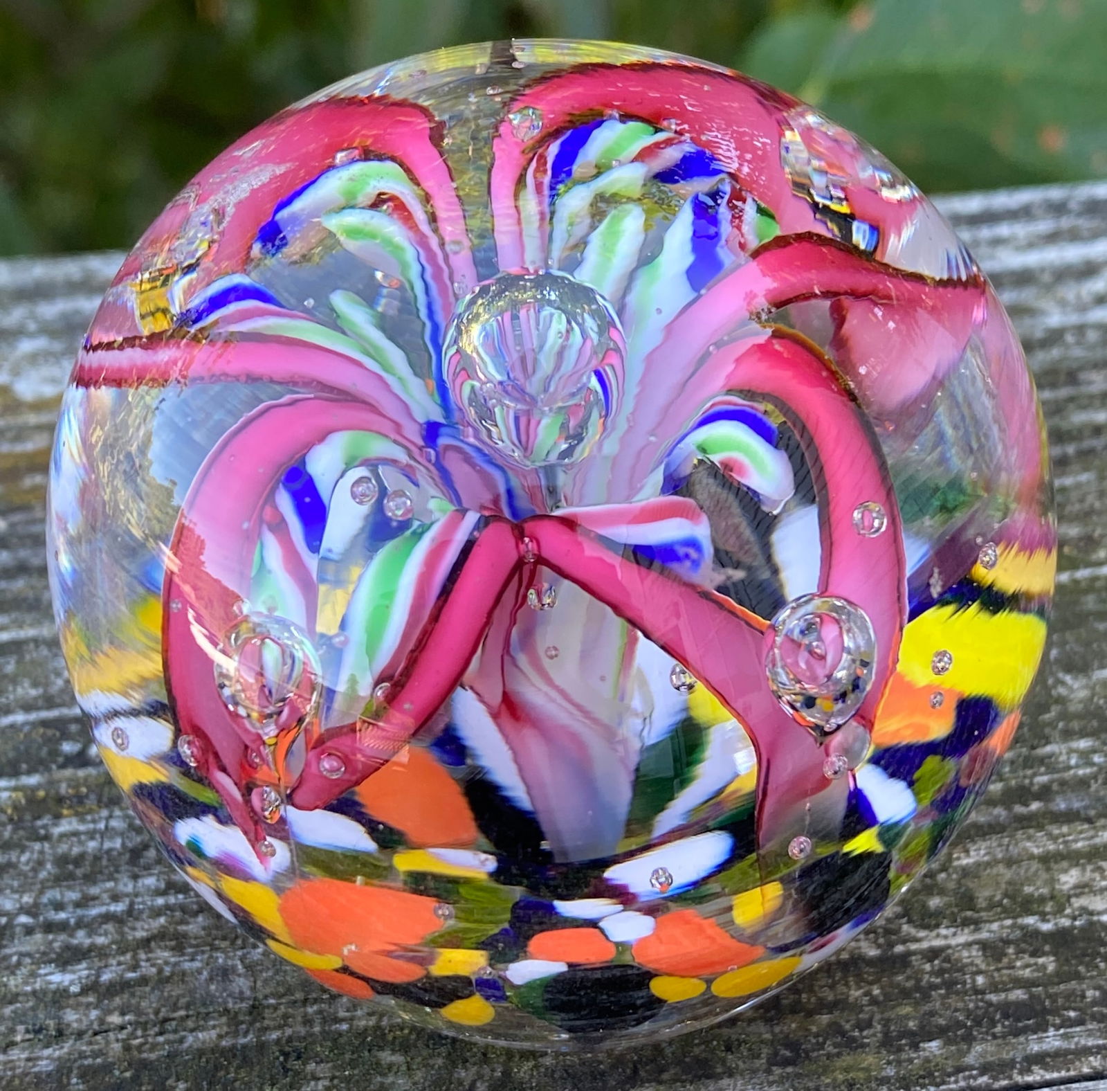 Glass Paperweight with Floral Multi Colored Design - Approx 2.5"x2.5" (1 of 6)