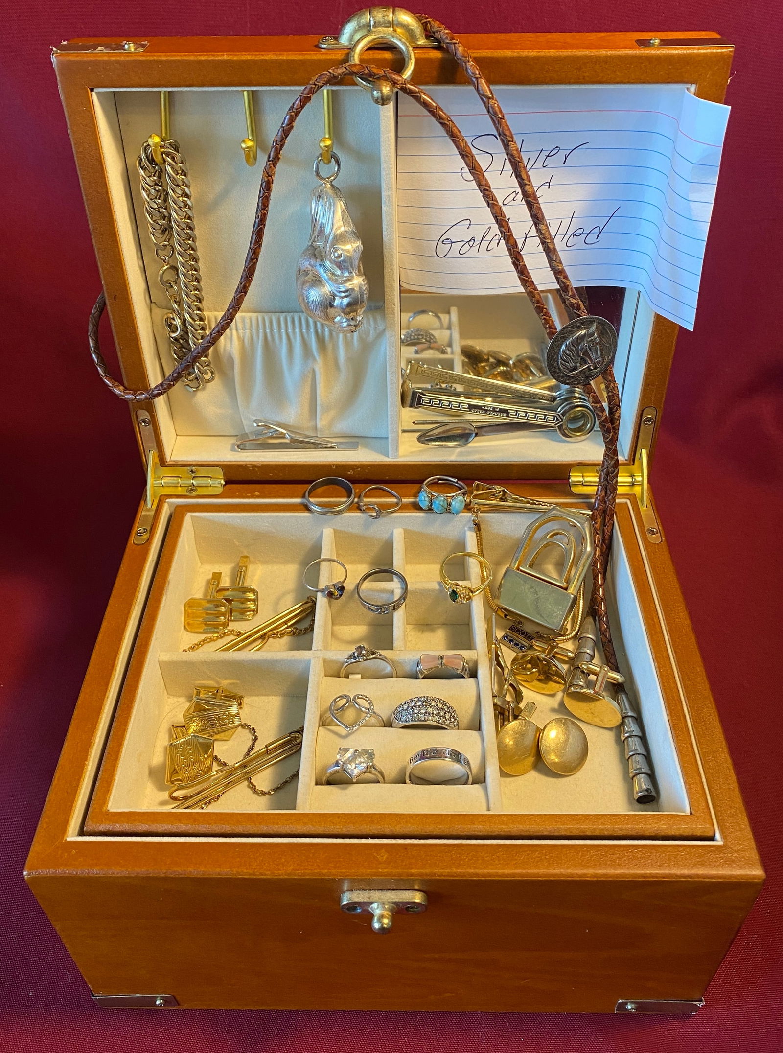 Jewelry Box with Sterling Silver, Gold Filled, and Other Jewelry/Items - Cufflinks, Tie Tacks, (1 of 9)