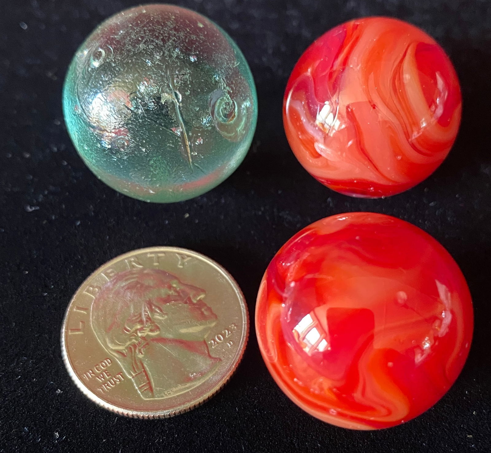 Three Shooter Sized Older Glass Marbles: Three Shooter Sized Older Glass Marbles