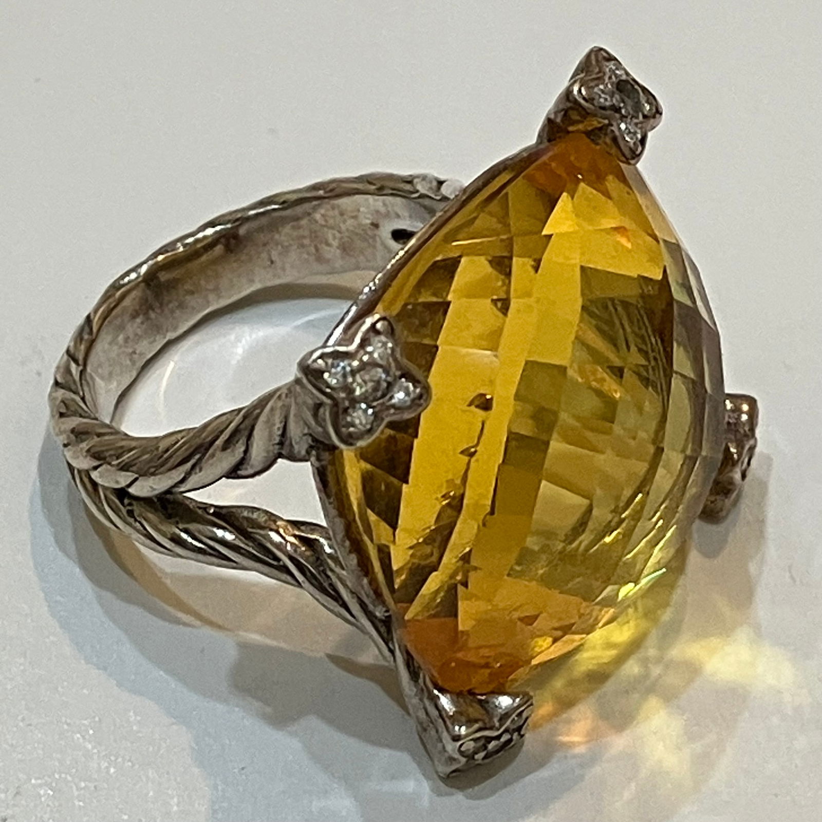 David Yurman Sterling Silver Ring - Citrine - Size 6 - Approx 11.85 Grams (1 of 8)