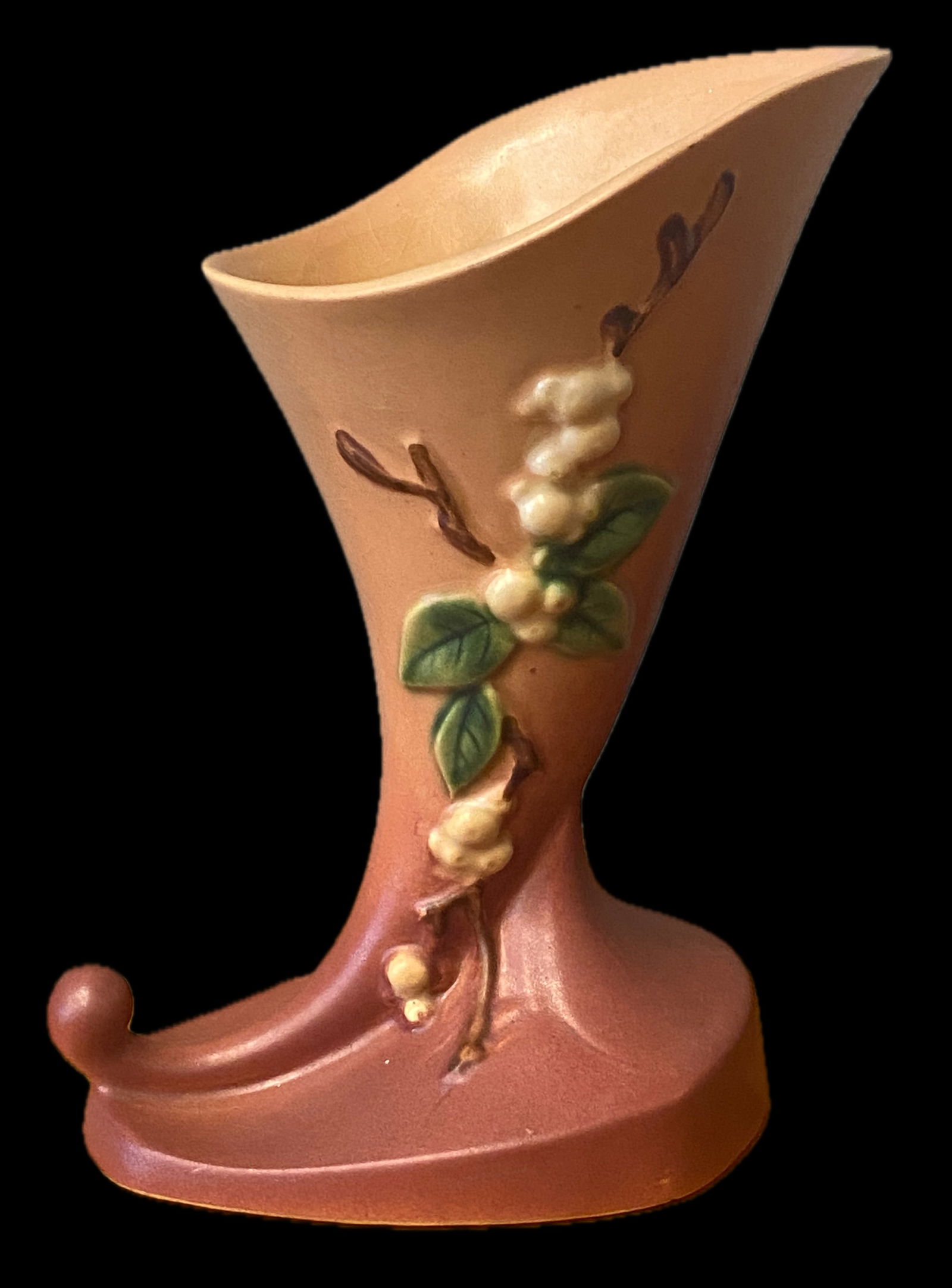 Roseville Pottery Snowberry Cornucopia Vase - Dusty Rose - #ICC-6 (1 of 6)