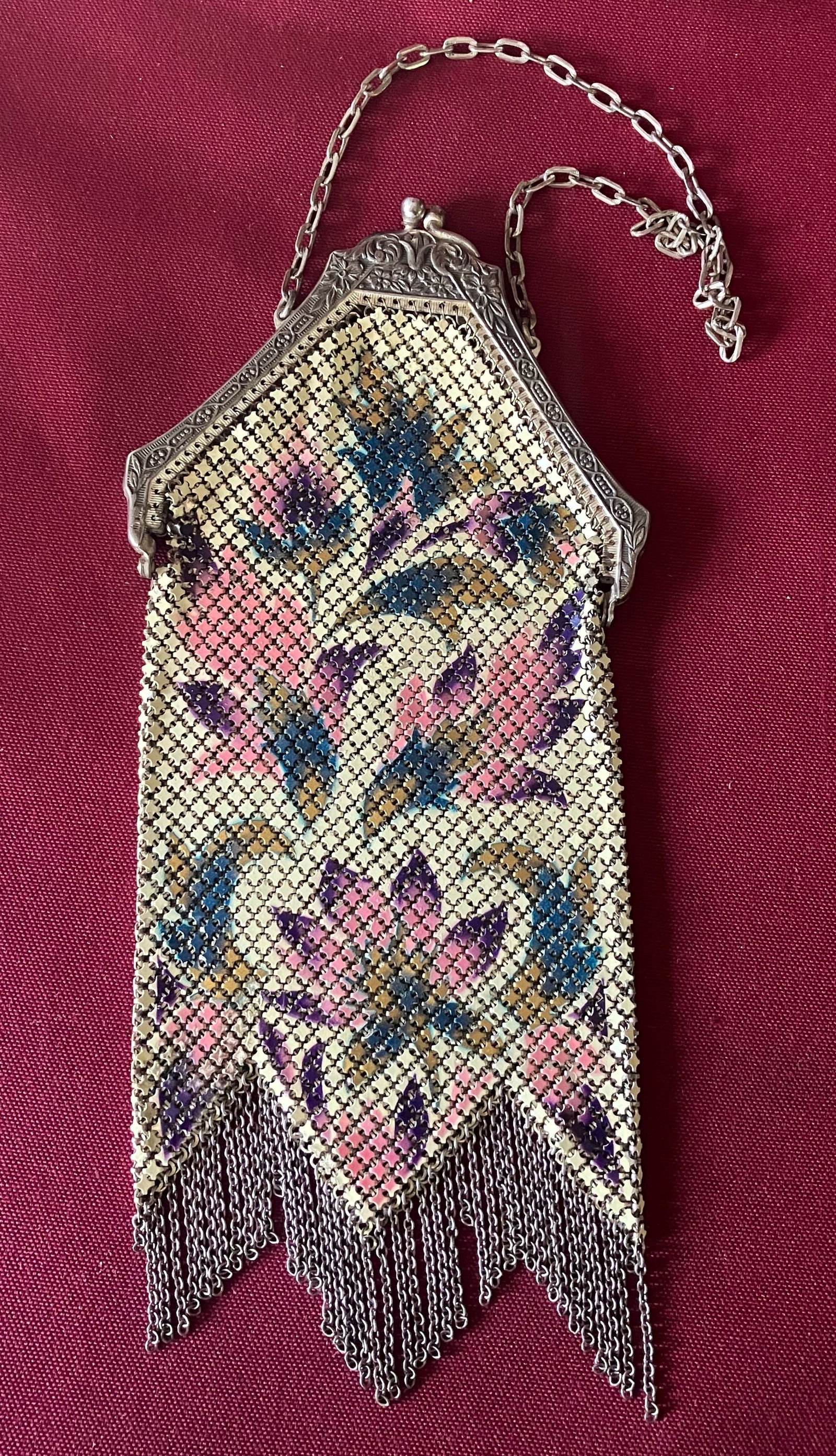 Vintage 1920s Flapper/Art Deco Style Mandalian Manufacturing Co. Enamel Metal Mesh Purse (1 of 9)