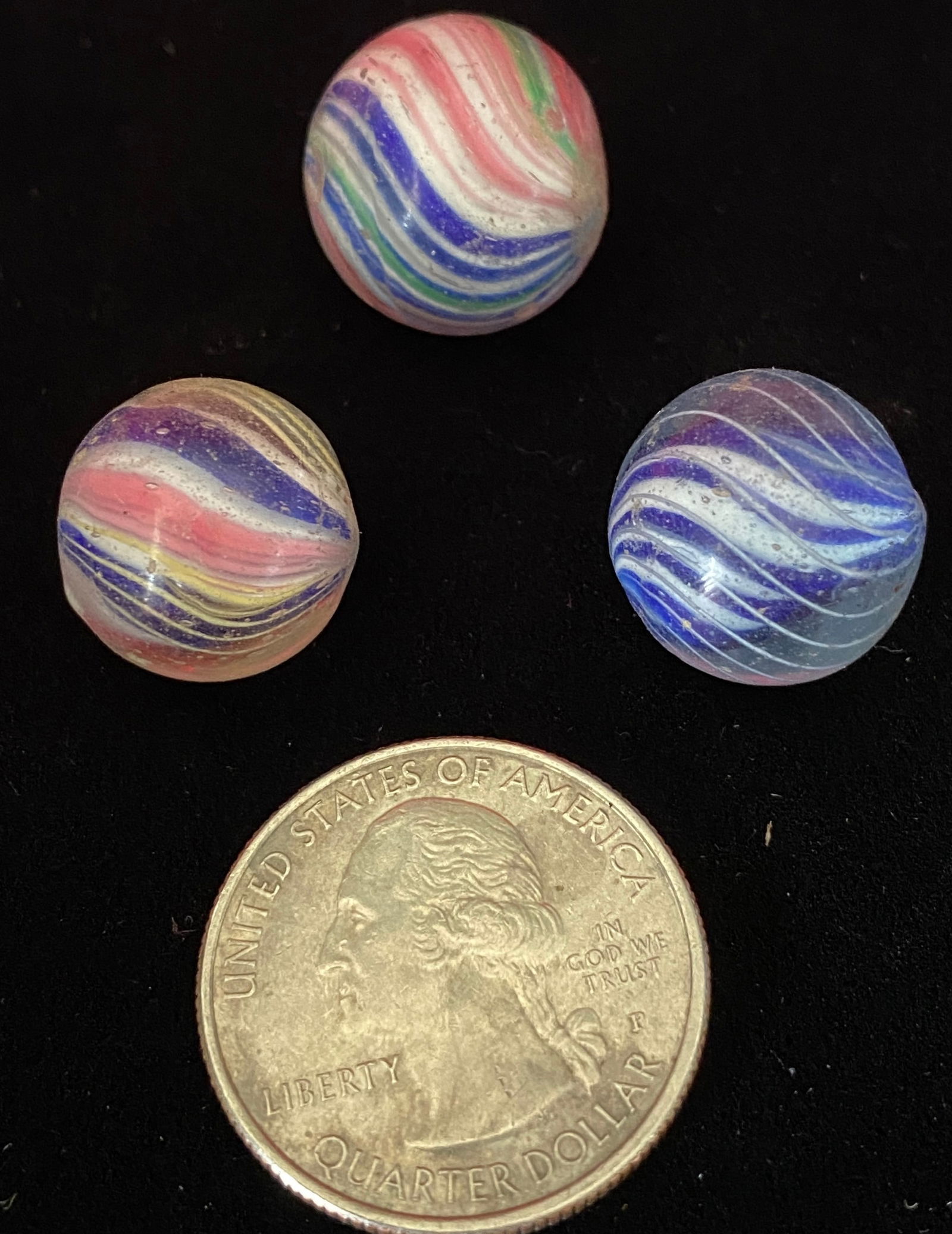 Three Early German Multi Color German Marbles - Including Solid Core, Swirl, Onionskin (1 of 6)