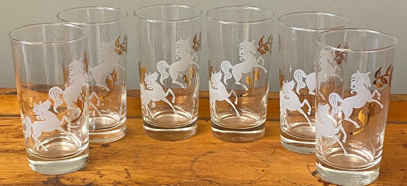Set of Six Vintage Libbey 'Prancing Colts'/Unicorn Glasses - Each Glass Approx 5.5"x3": Set of Six Vintage Libbey 'Prancing Colts'/Unicorn Glasses - Each Glass Approx 5.5"x3"