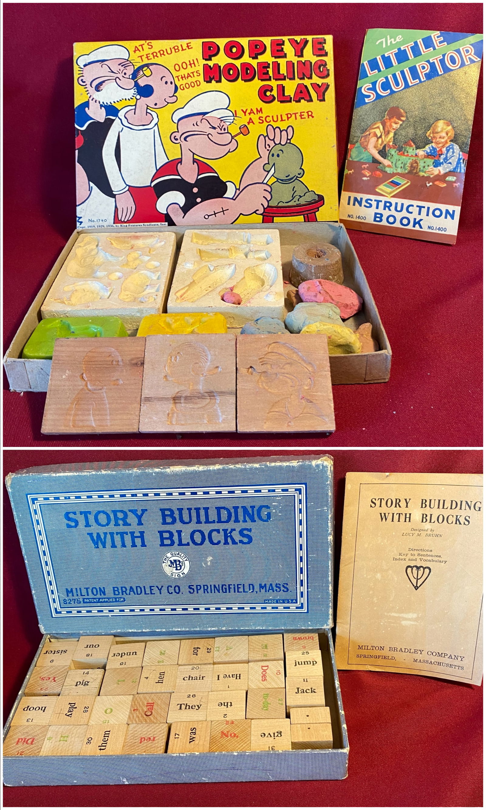 Older Popeye Modeling Clay Lil' Sculptor Kit & Vintage Milton Bradley Story Building with Blocks (1 of 10)
