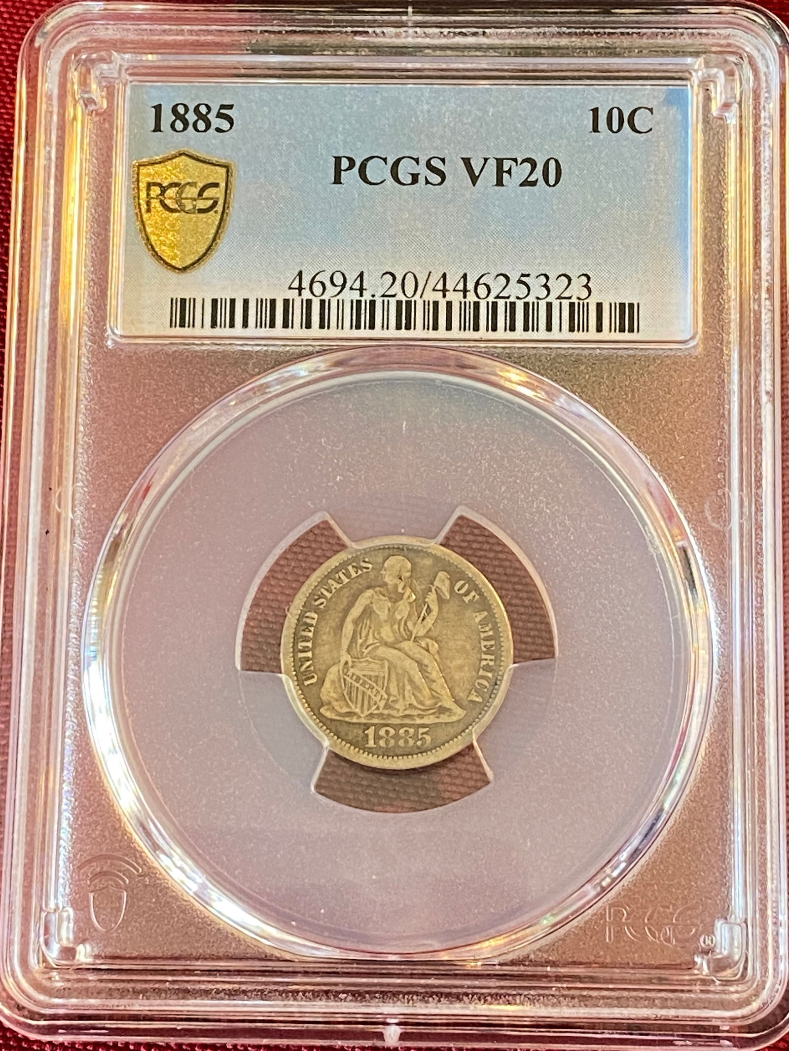 Graded 1885 Seated Liberty Silver Dime - VF20 by PCGS (1 of 3)