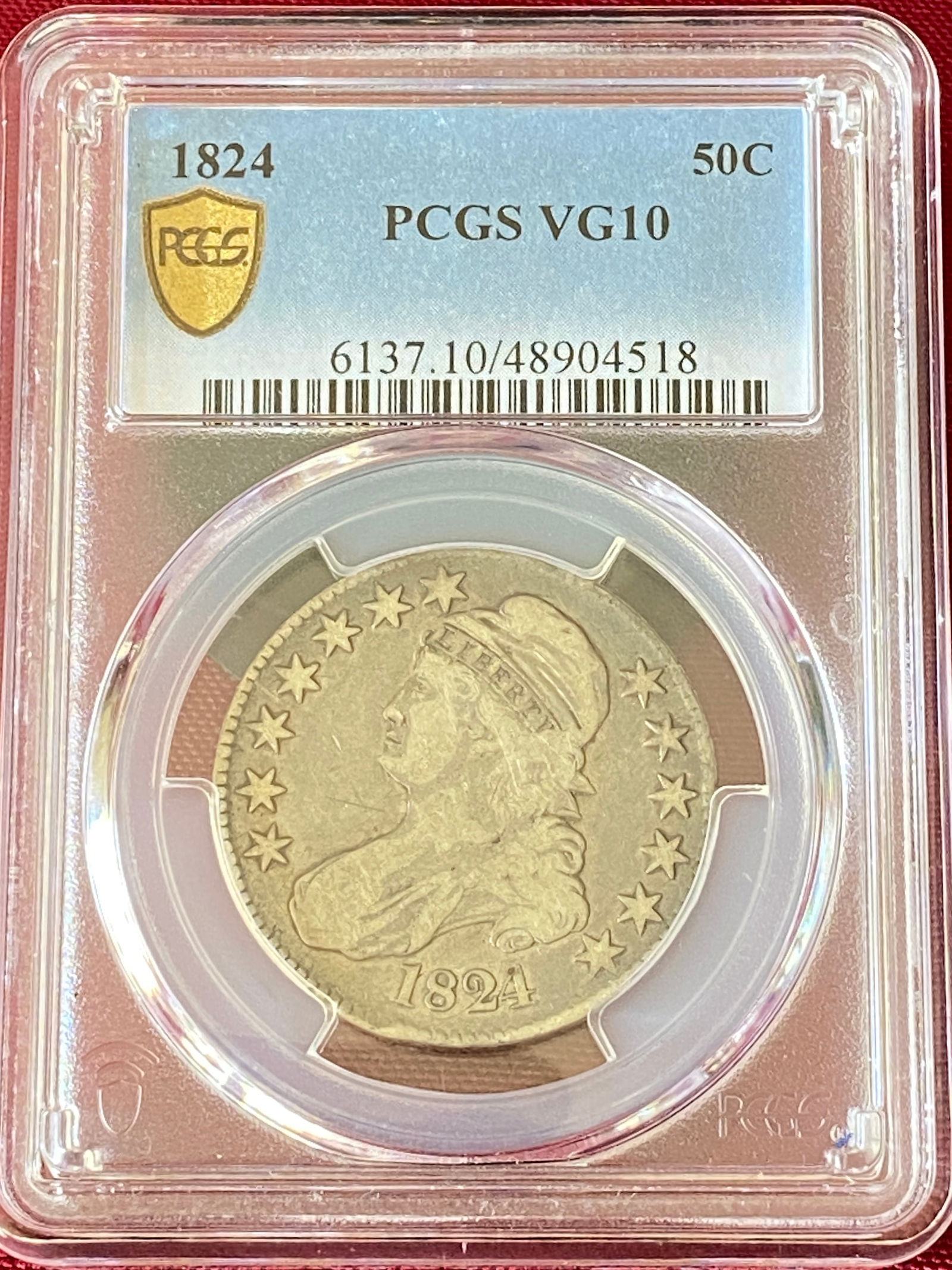Graded 1824 Capped Bust Silver Half Dollar - VG10 by PCGS (1 of 3)