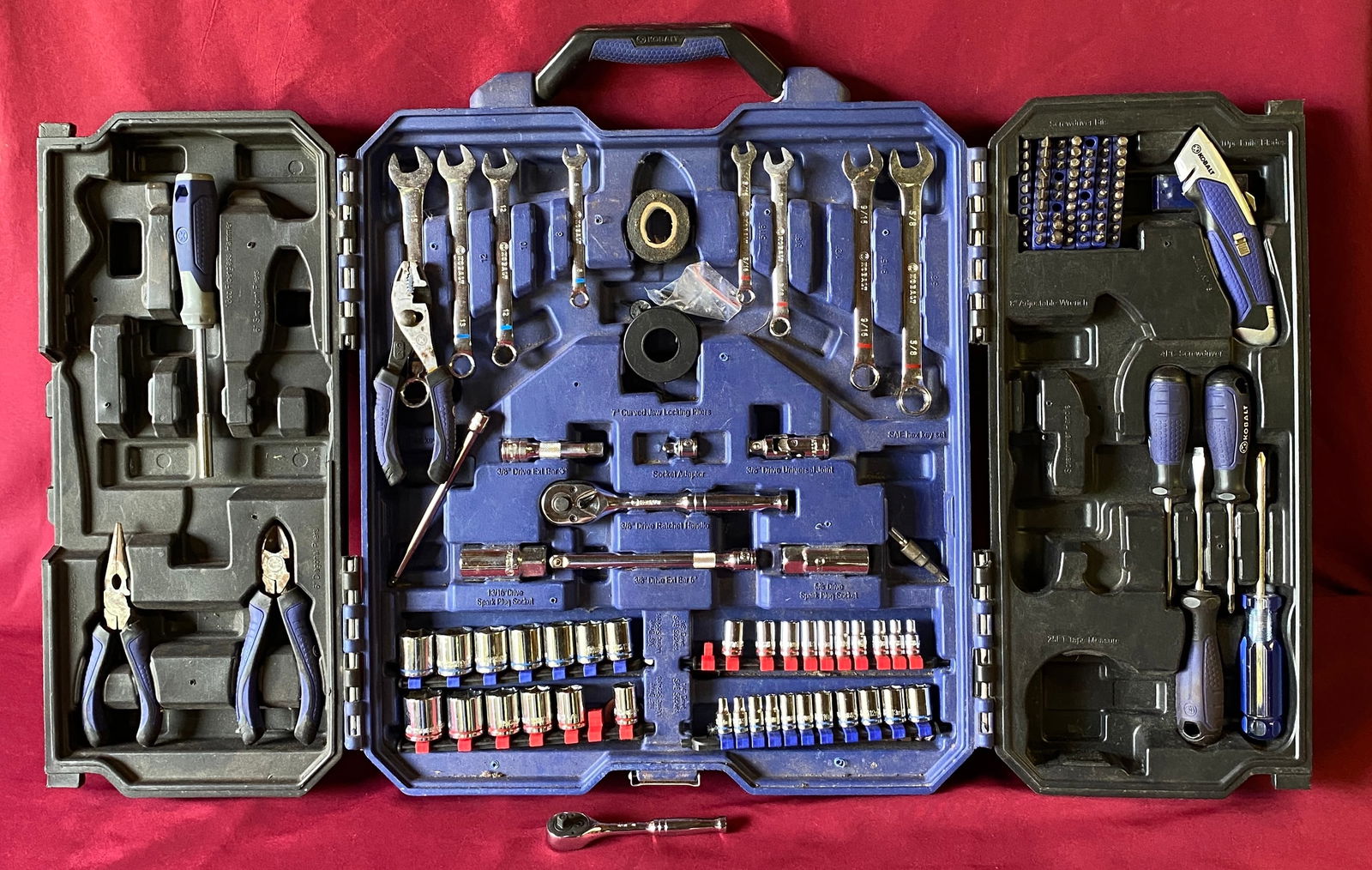 Kobalt Tools and Case - Wrenches, Sockets, Rachets, Screw Drivers, Pliers - Some Pieces Missing From (1 of 8)