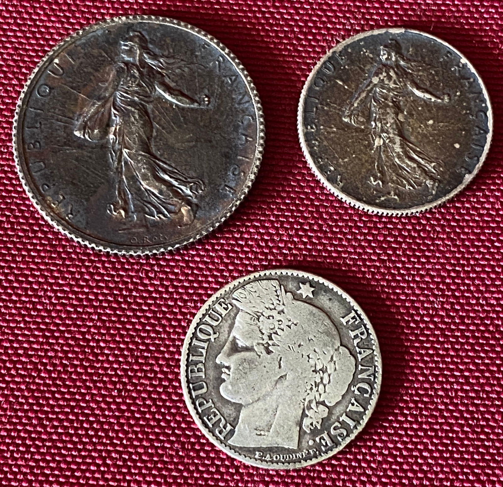 Three Silver French Foreign Coins - 1872A 50 Centimes, 1917 1 Franc, 1918 50 Centimes (1 of 4)