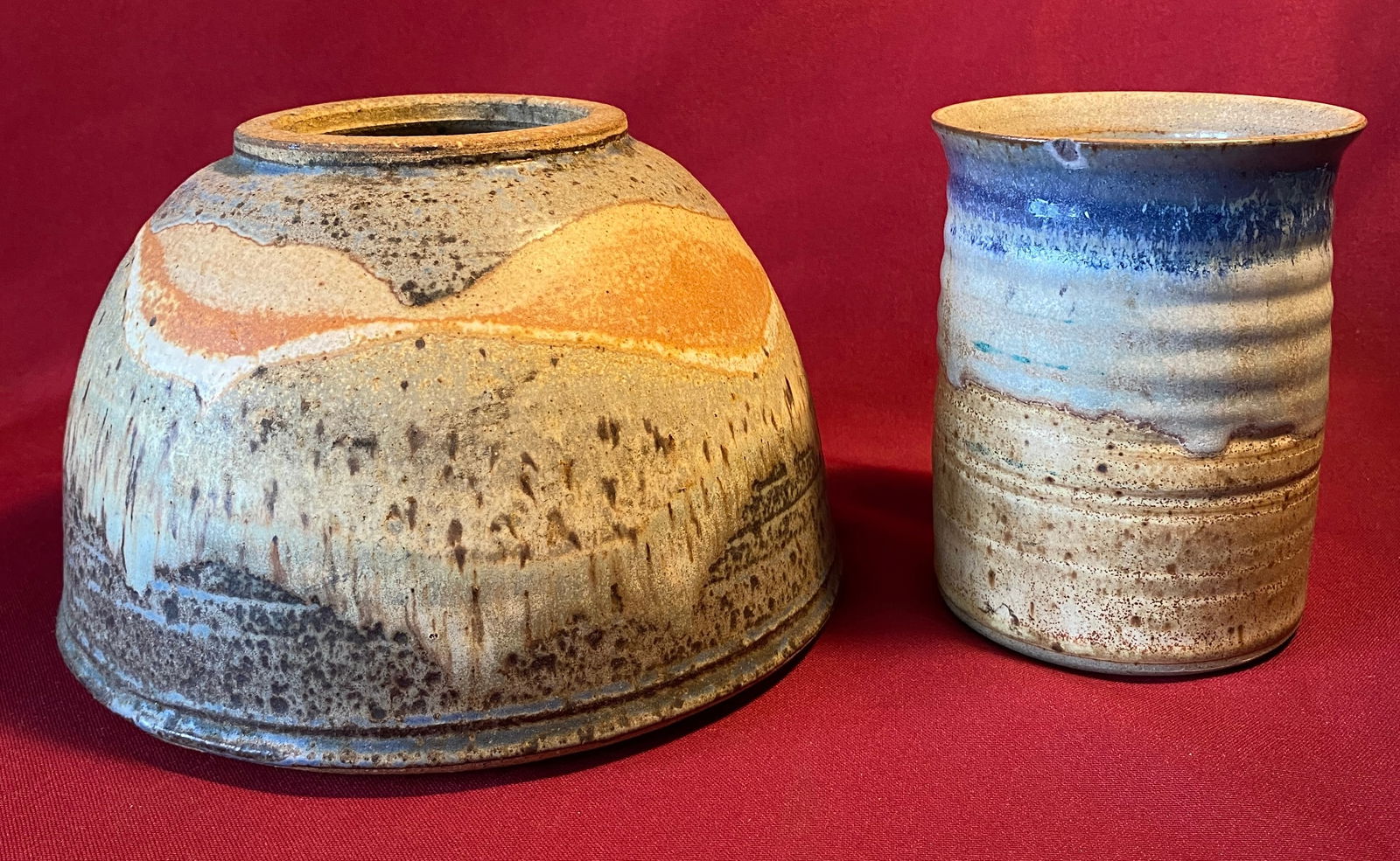 Two Art Pottery Stoneware Pieces - Vase and Other - Approx 5"x4" and 5"x8" (1 of 8)