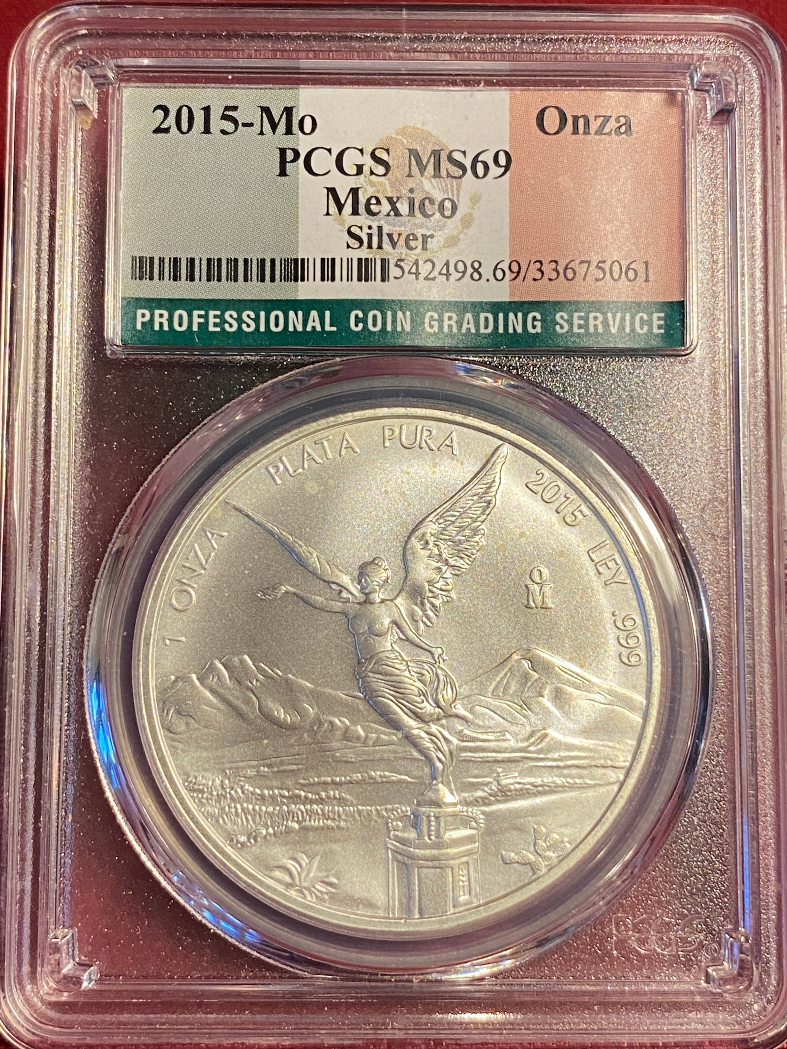 Graded 2015-Mo One Ounce .999 Fine Silver Mexico Libertad - MS69 by PCGS: Graded 2015-Mo One Ounce .999 Fine Silver Mexico Libertad - MS69 by PCGS