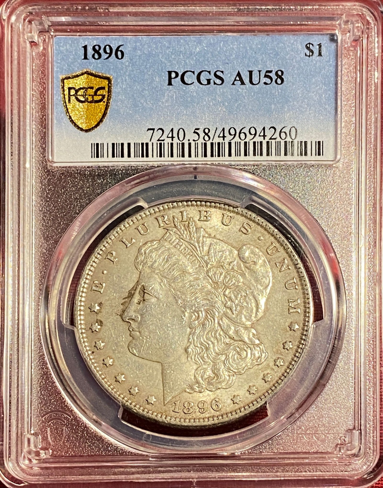 Graded 1896 Morgan Silver Dollar - AU58 by PCGS (1 of 3)