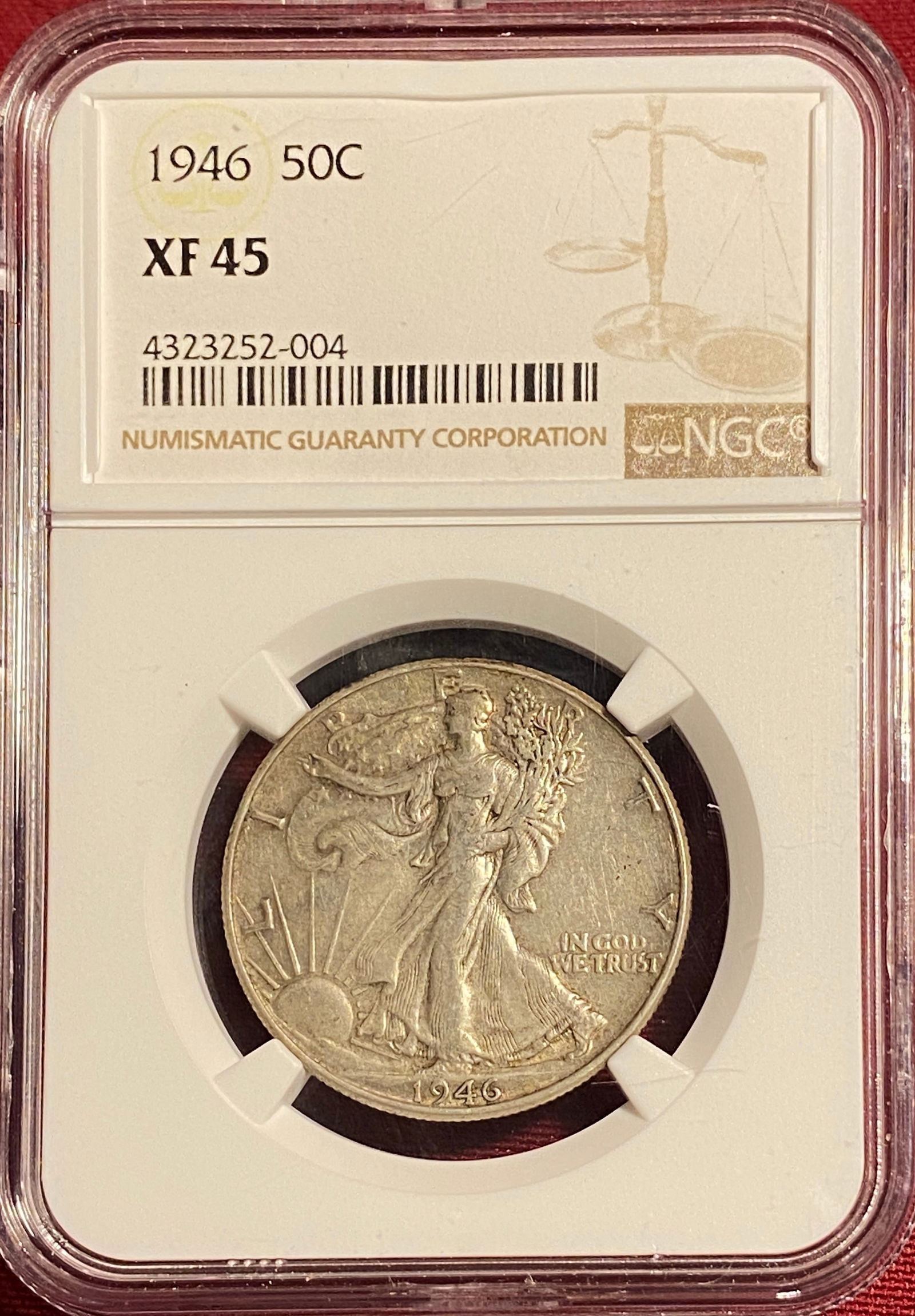 Graded 1946 Walking Liberty Silver Half Dollar - XF45 by NGC (1 of 3)