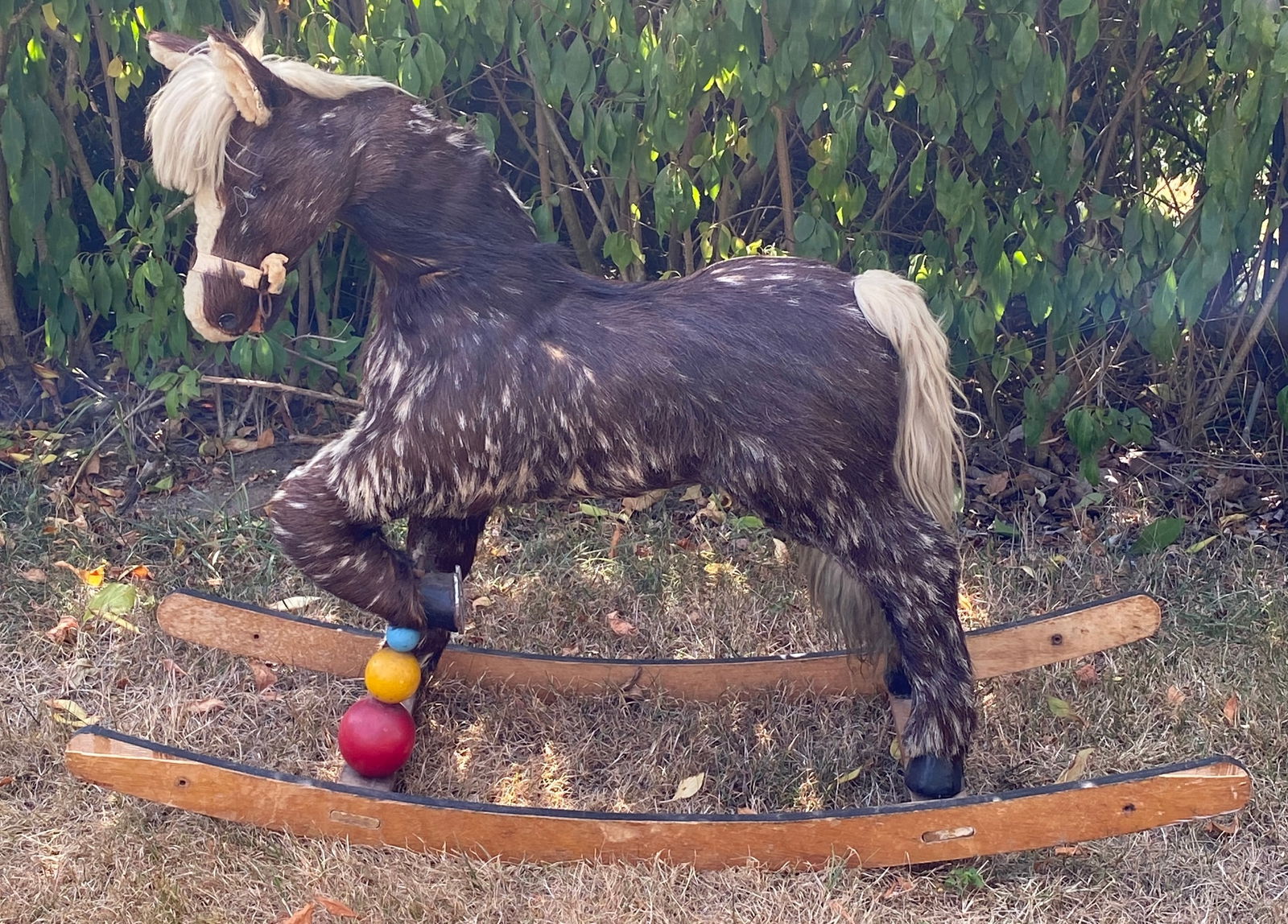 Old Rocking Horse - Animal Hair (Horse, Goat, and/or Cow) and Other Materials - Approx 38"x13"x27": Old Rocking Horse - Animal Hair (Horse, Goat, and/or Cow) and Other Materials - Approx 38"x13"x27"