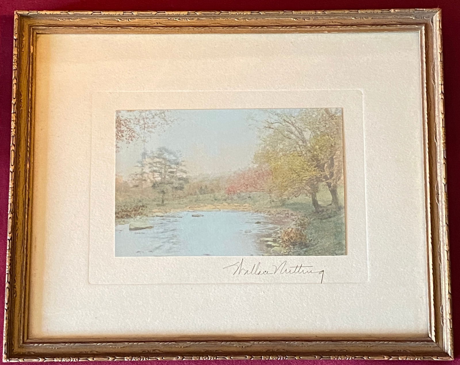 Framed Wallace Nutting Hand-Tinted & Signed Print of Landscape & Water - Approx 5.75"x4.75"T - Frame (1 of 5)