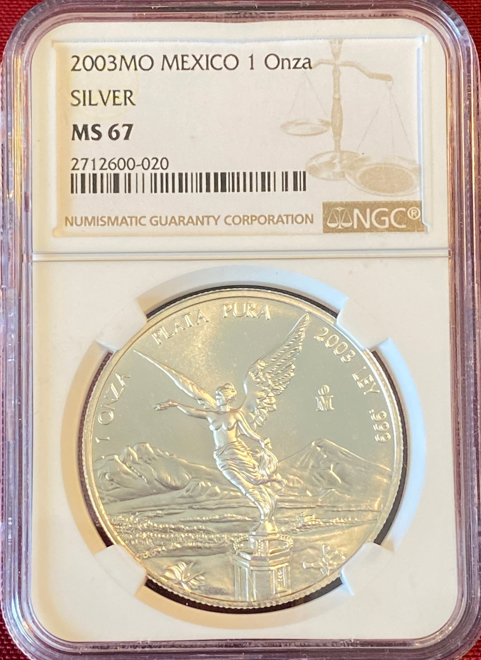 Graded 2003-Mo One Ounce .999 Fine Silver Mexico Libertad - First Strike - MS67 by NGC: Graded 2003-Mo One Ounce .999 Fine Silver Mexico Libertad - First Strike - MS67 by NGC