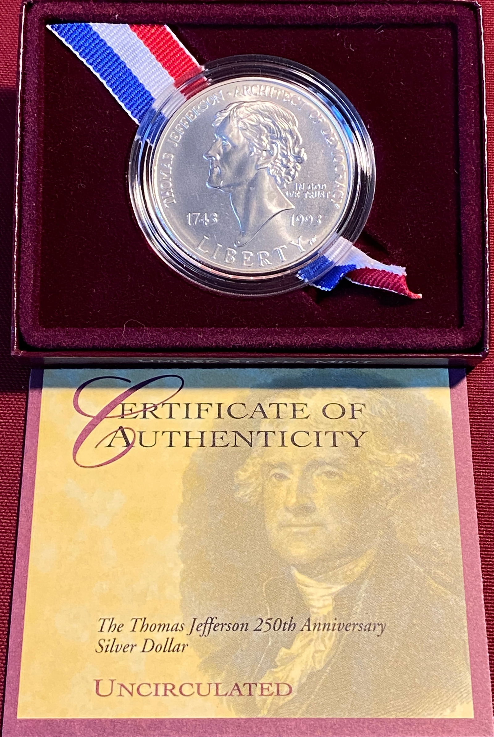 1993-P Thomas Jefferson Commemorative Uncirculated Silver Dollar (1 of 3)
