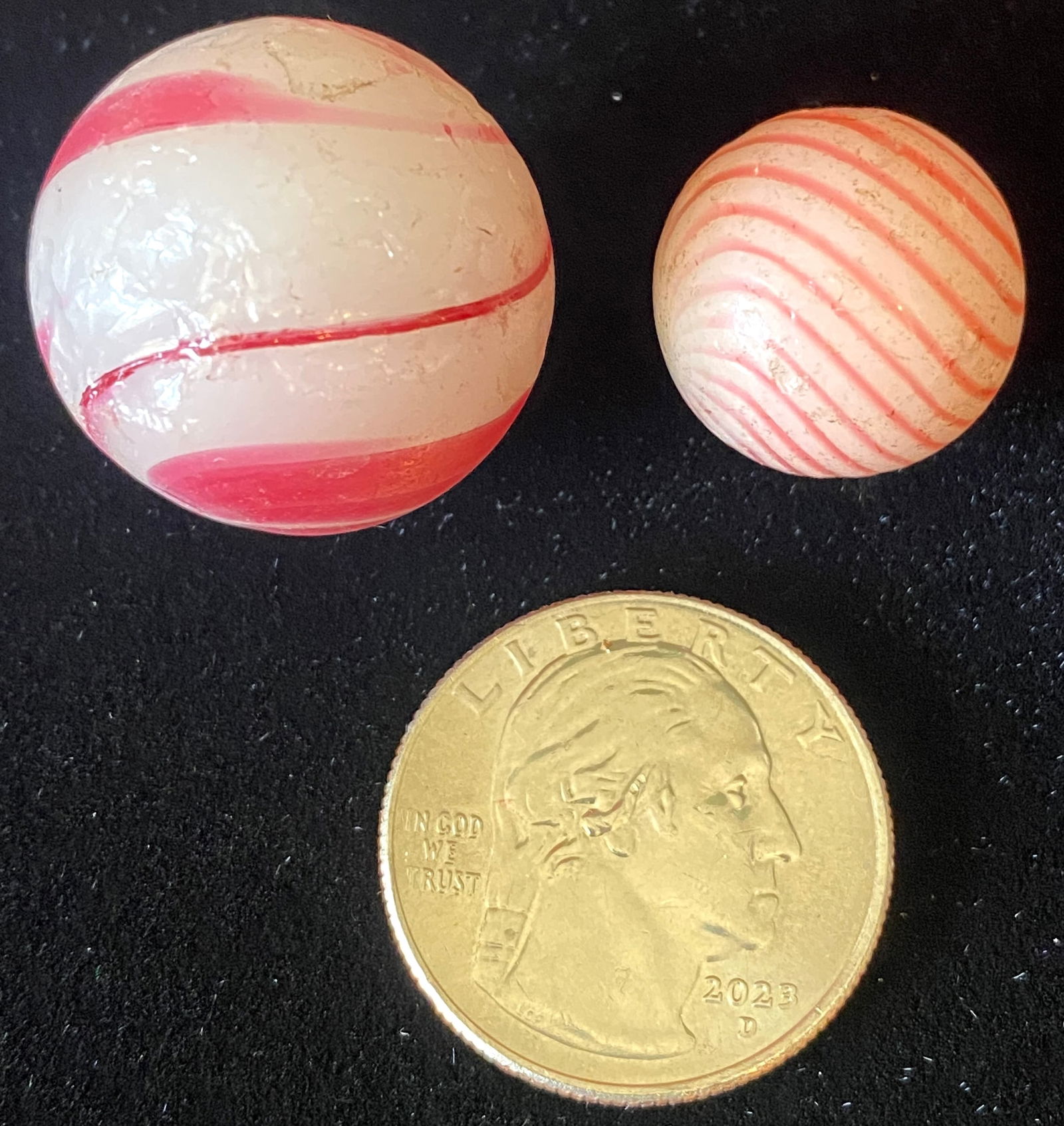 Two Antique German Peppermint Swirl Glass Marbles - All in Various Conditions & Imperfections (1 of 6)