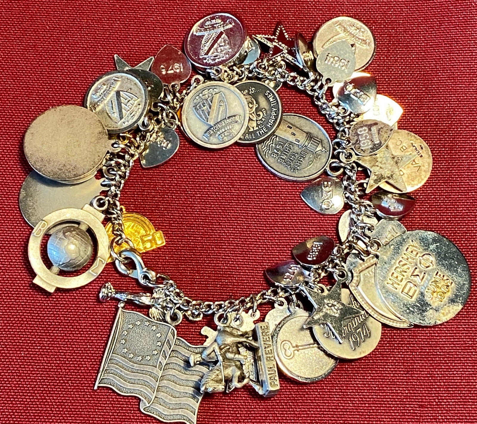 Charm Bracelet with Several Charms - Some Sterling Silver - Many Beta Sigma Phi Sorority Charms: Charm Bracelet with Several Charms - Some Sterling Silver - Many Beta Sigma Phi Sorority Charms
